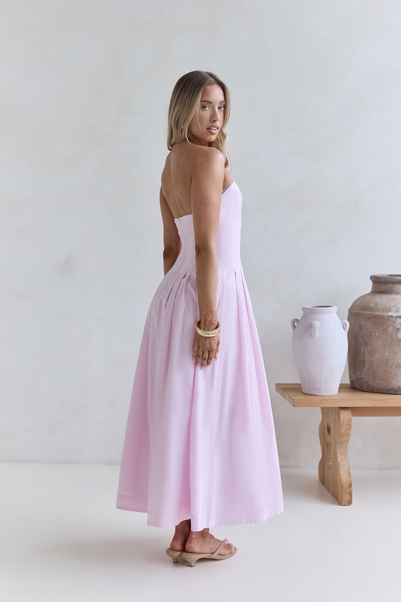 Sunshine Serenity Strapless Midi Dress Pink-Seaa Fashion