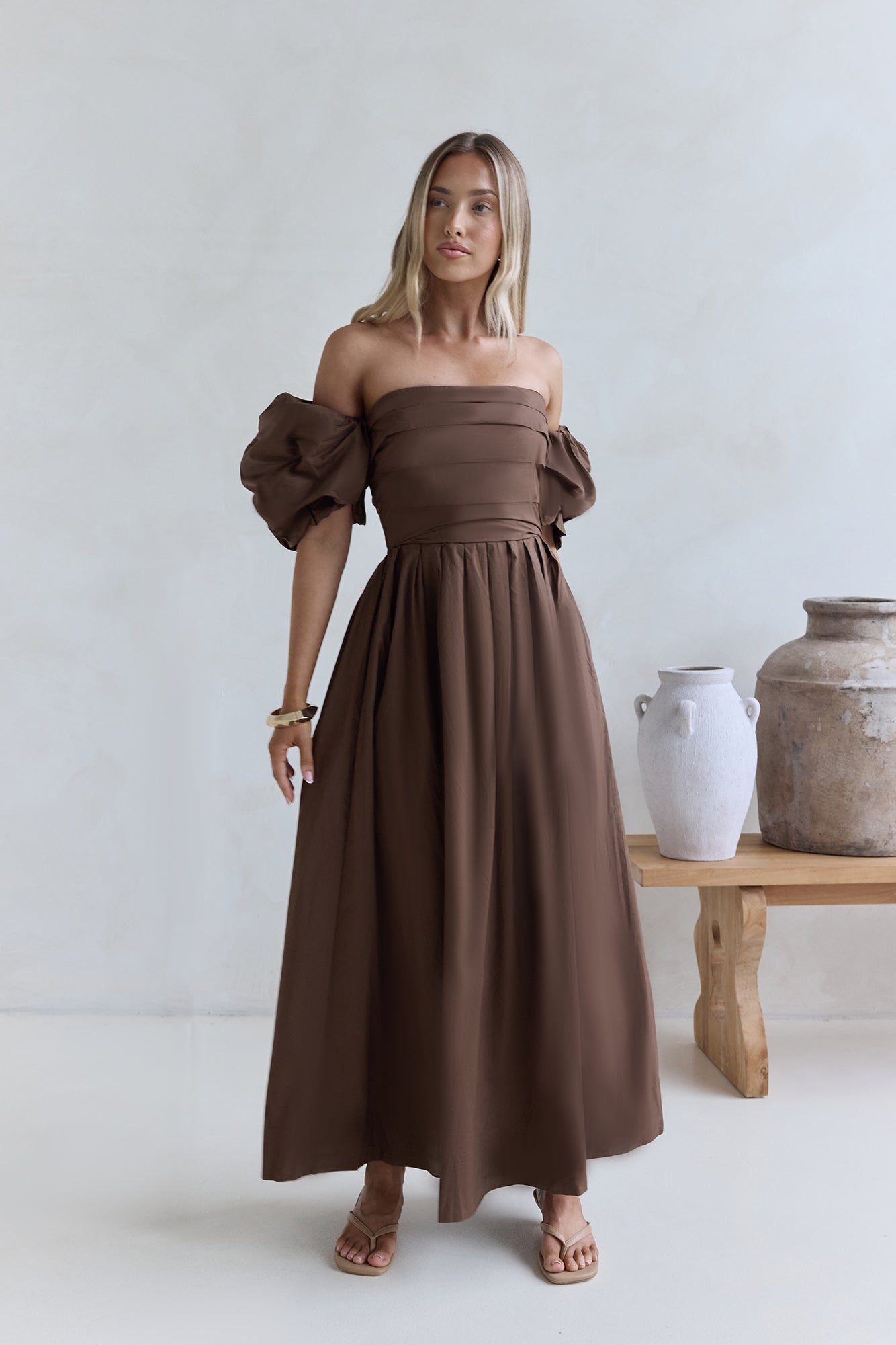 Bella Off-Shoulder Maxi Dress Chocolate-Seaa Fashion