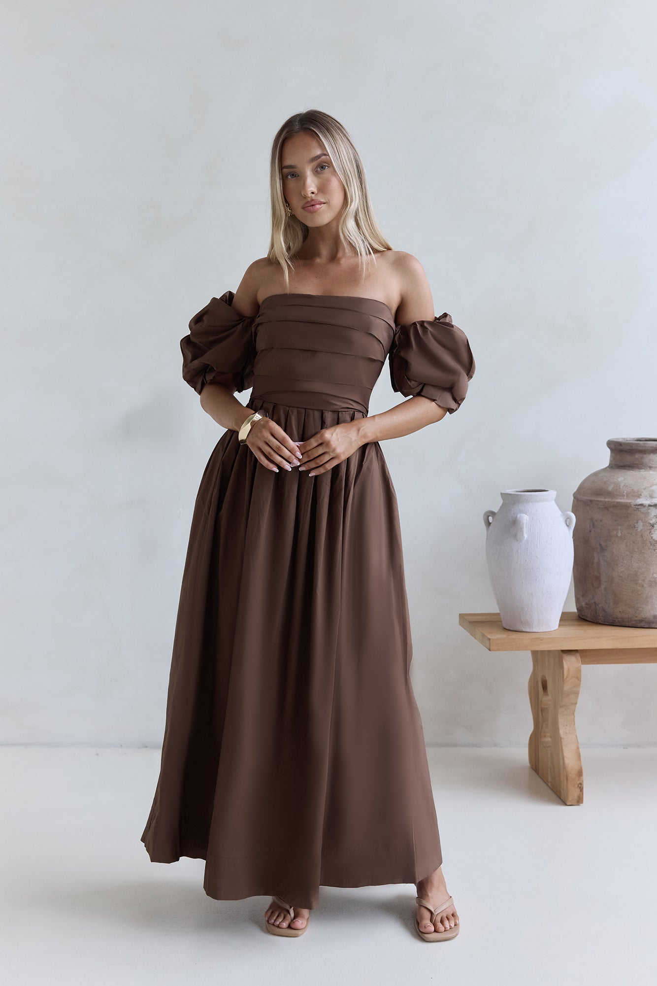 Bella Off-Shoulder Maxi Dress Chocolate-Seaa Fashion