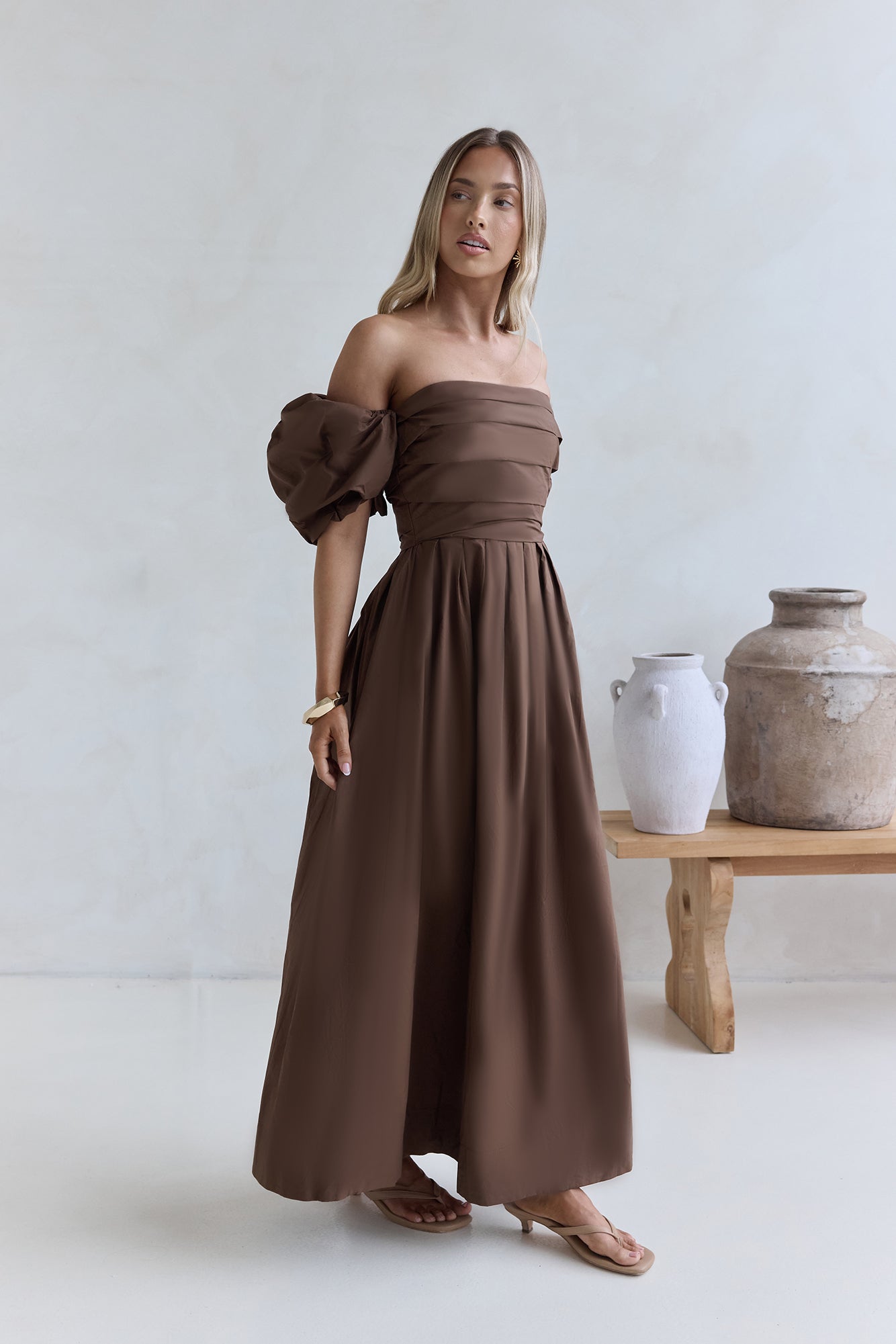 Bella Off-Shoulder Maxi Dress Chocolate-Seaa Fashion