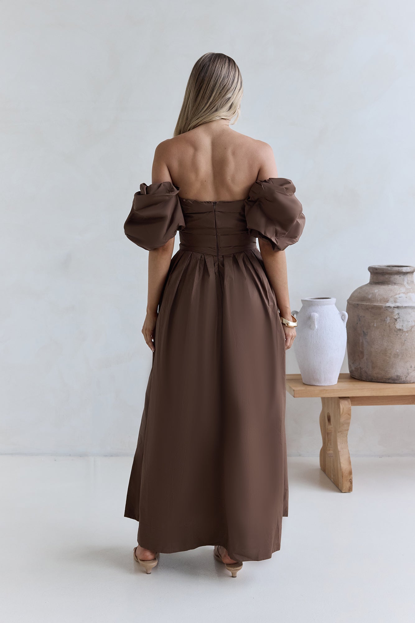Bella Off-Shoulder Maxi Dress Chocolate-Seaa Fashion