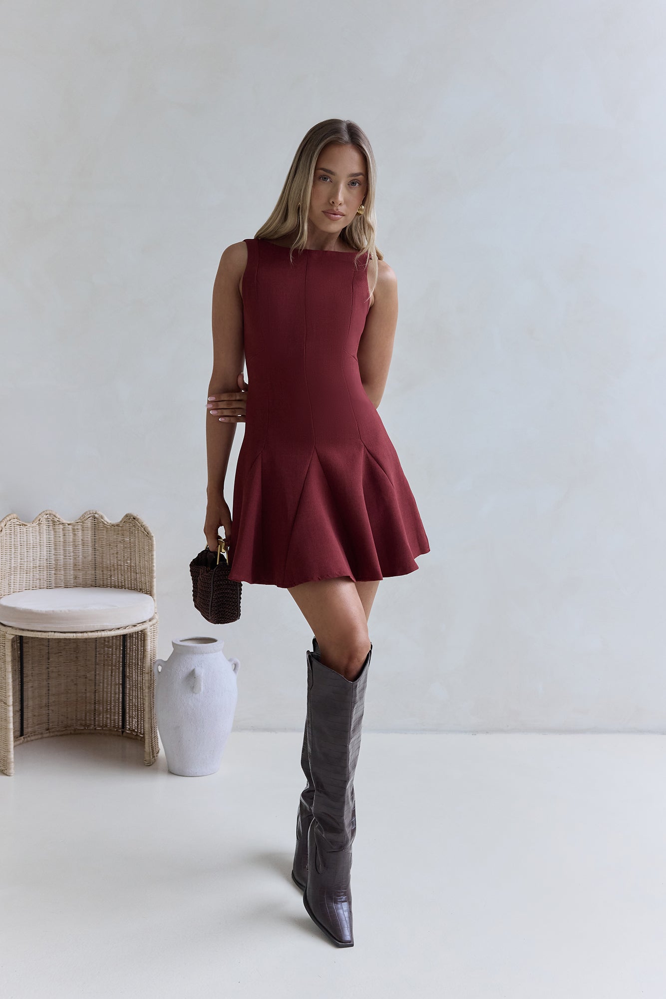 Wistful Bloom Mini Dress Burgundy-Seaa Fashion