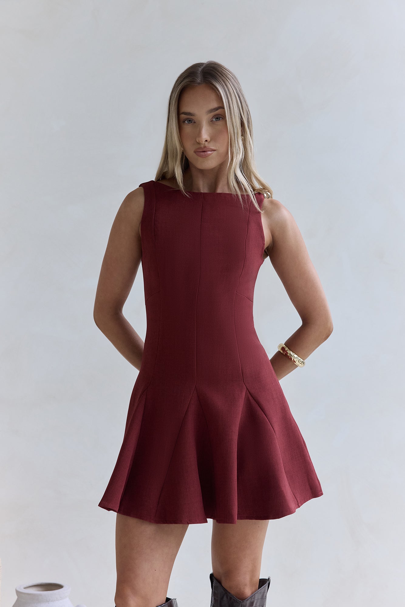 Wistful Bloom Mini Dress Burgundy-Seaa Fashion