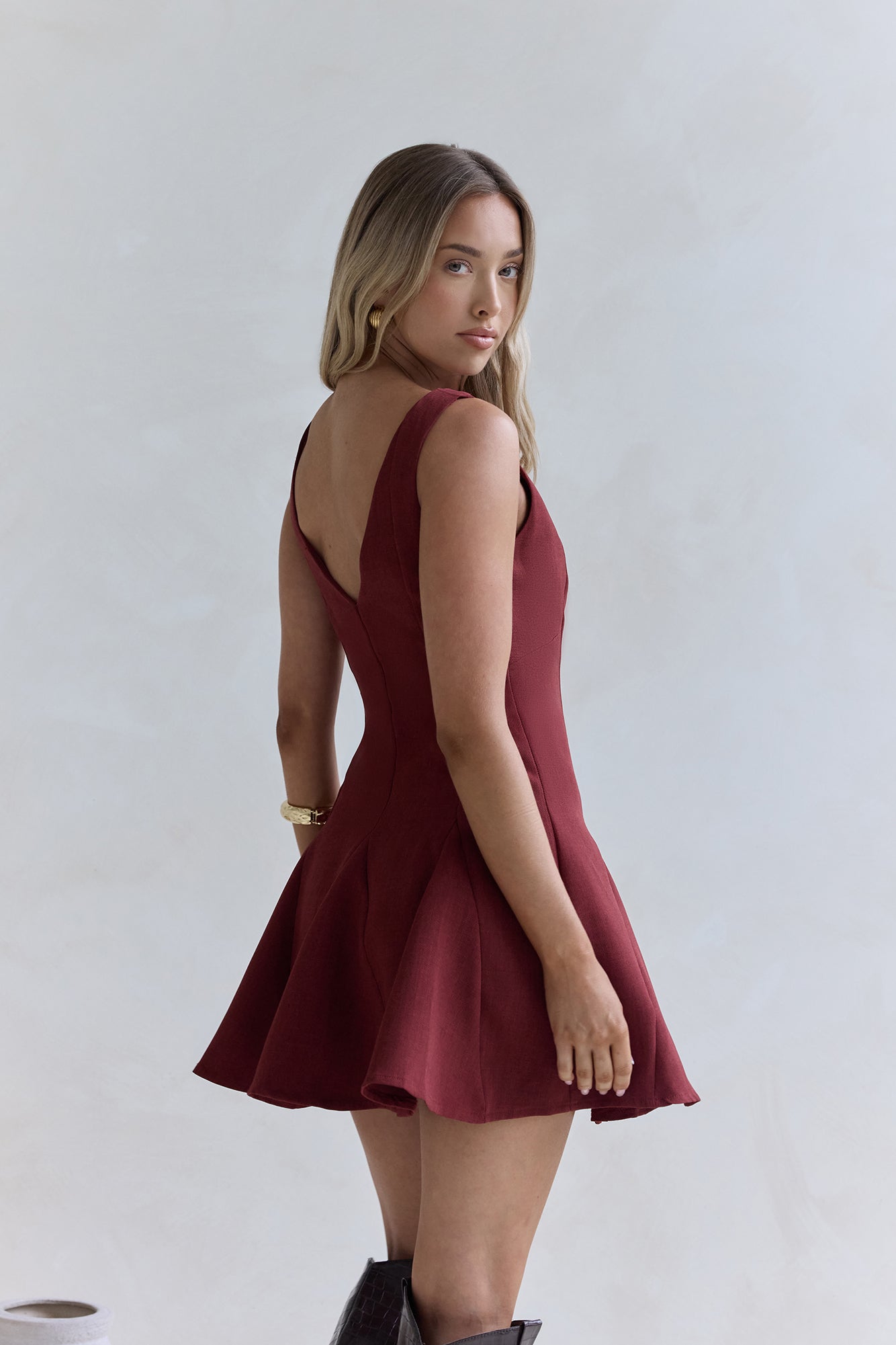 Wistful Bloom Mini Dress Burgundy-Seaa Fashion