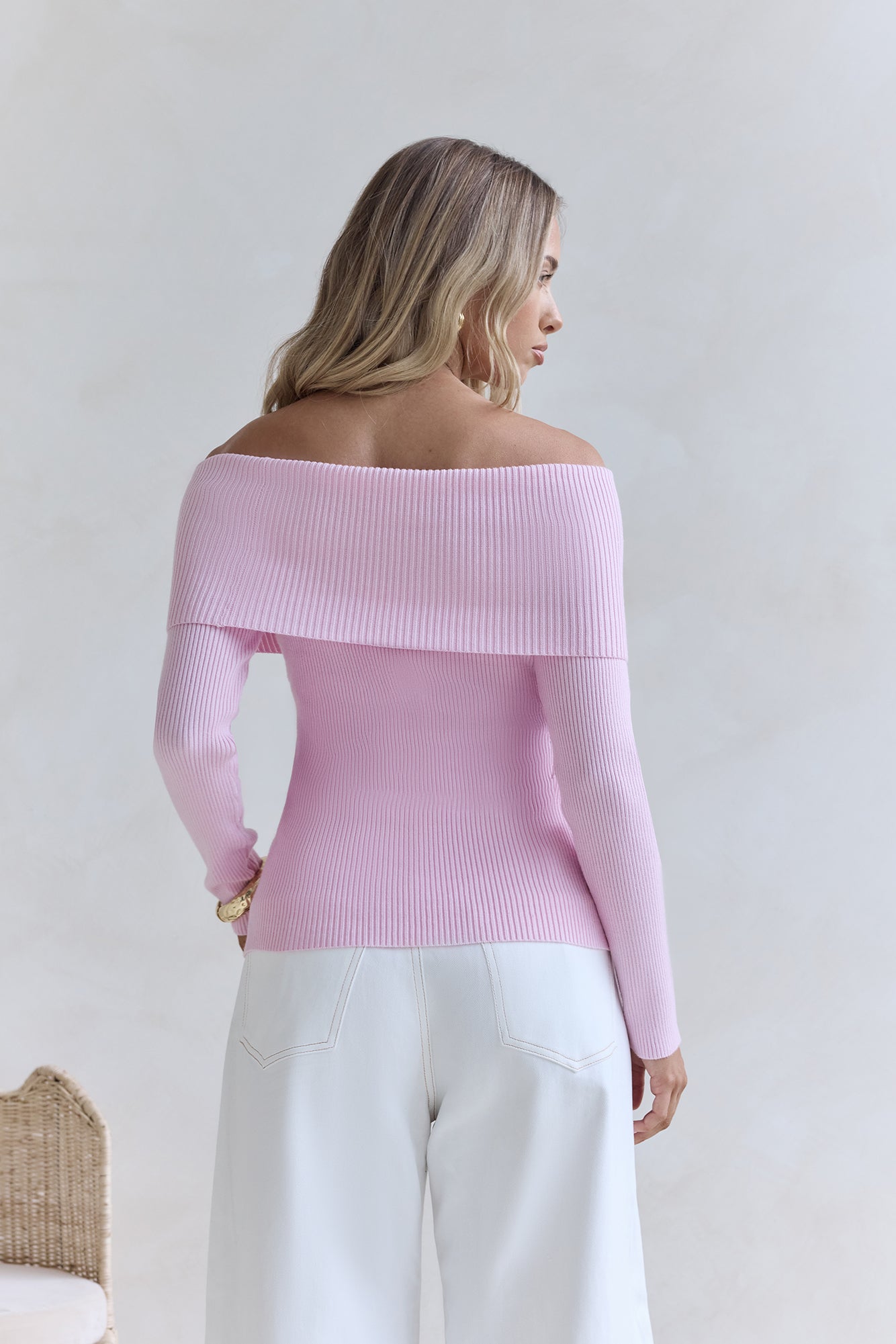 Dreamwave Off Shoulder Knit Top Pink-Seaa Fashion