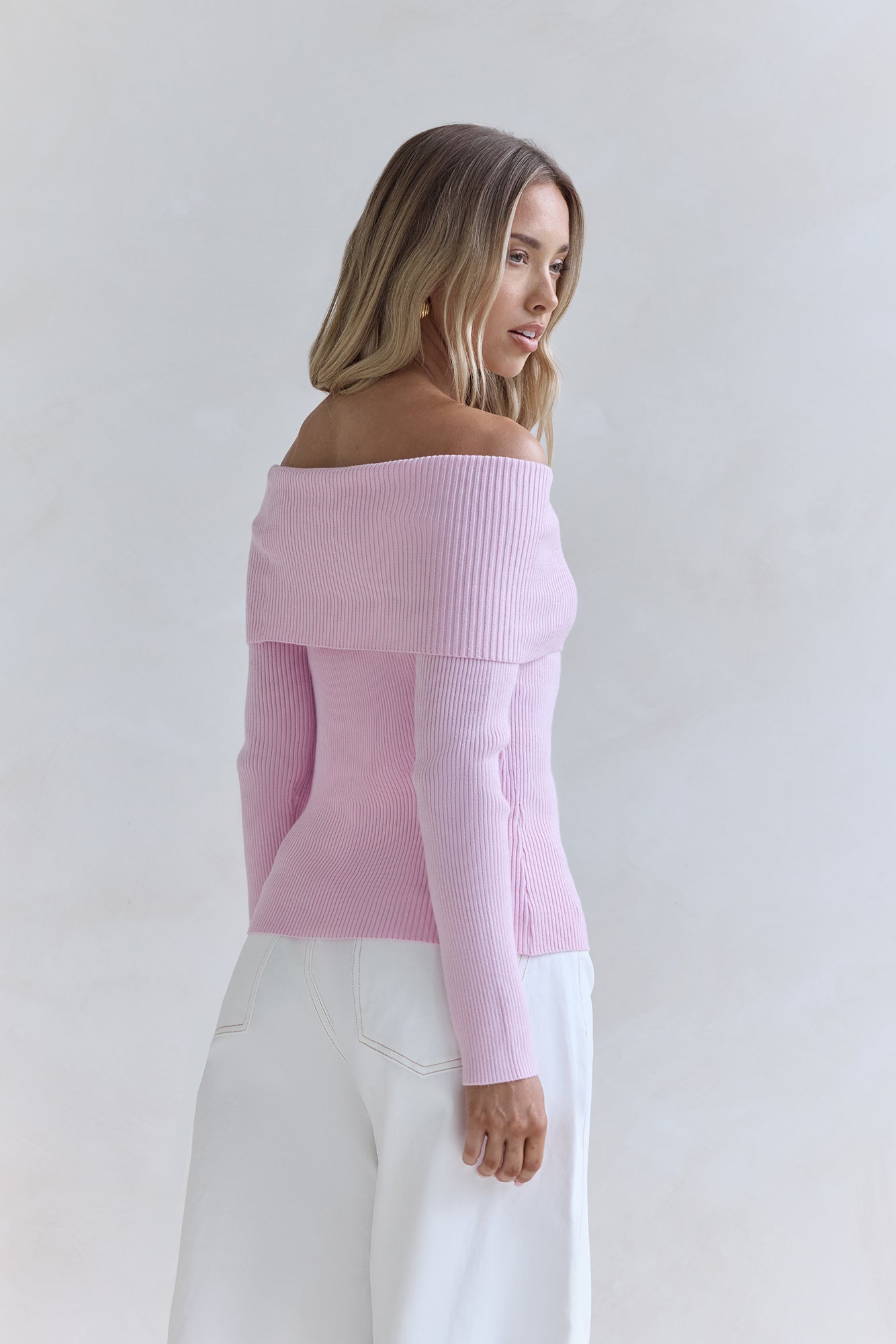 Dreamwave Off Shoulder Knit Top Pink-Seaa Fashion