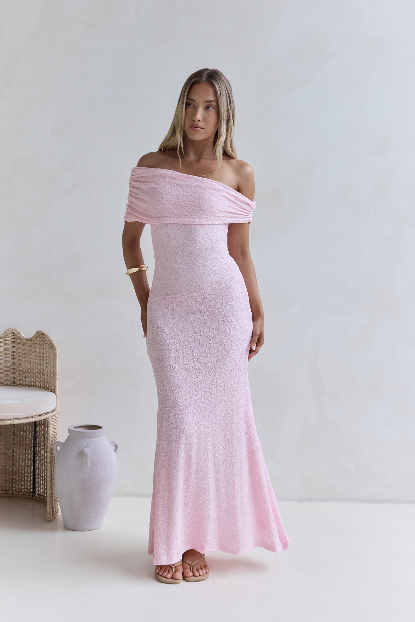 Sea And Selfies Off Shoulder Maxi Dress Pink-Seaa Fashion
