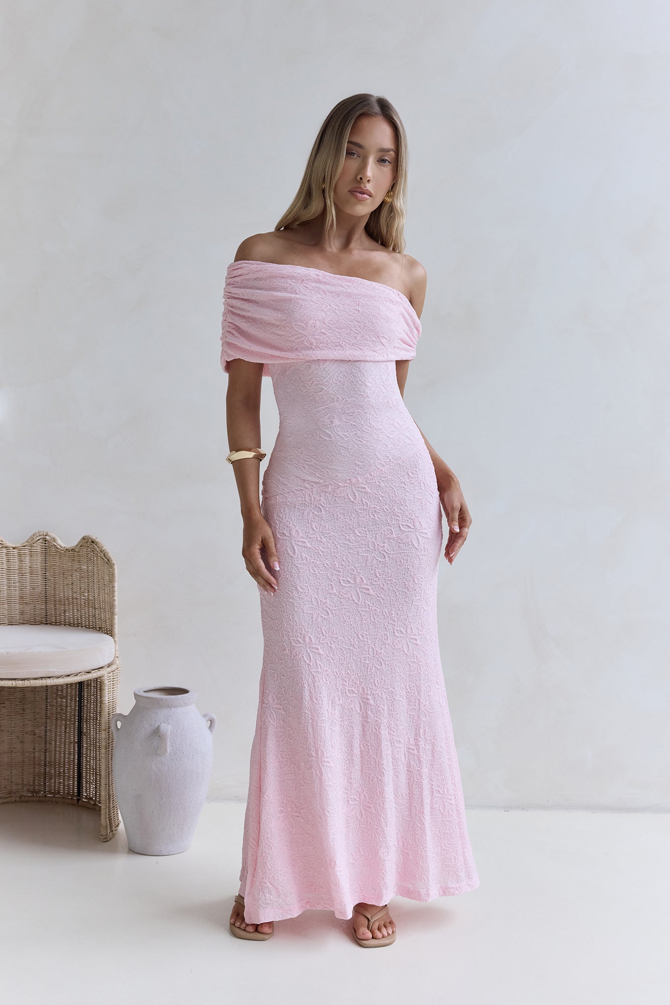 Sea And Selfies Off Shoulder Maxi Dress Pink-Seaa Fashion