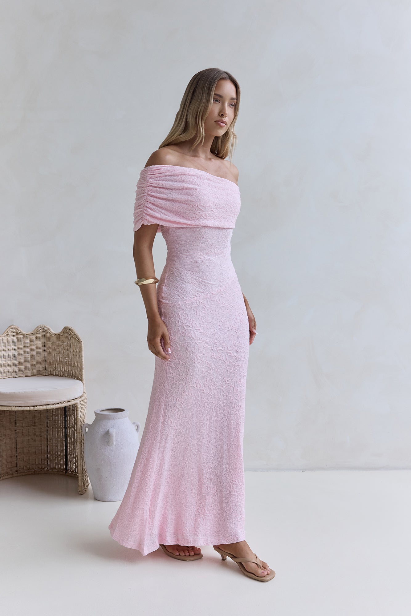 Sea And Selfies Off Shoulder Maxi Dress Pink-Seaa Fashion