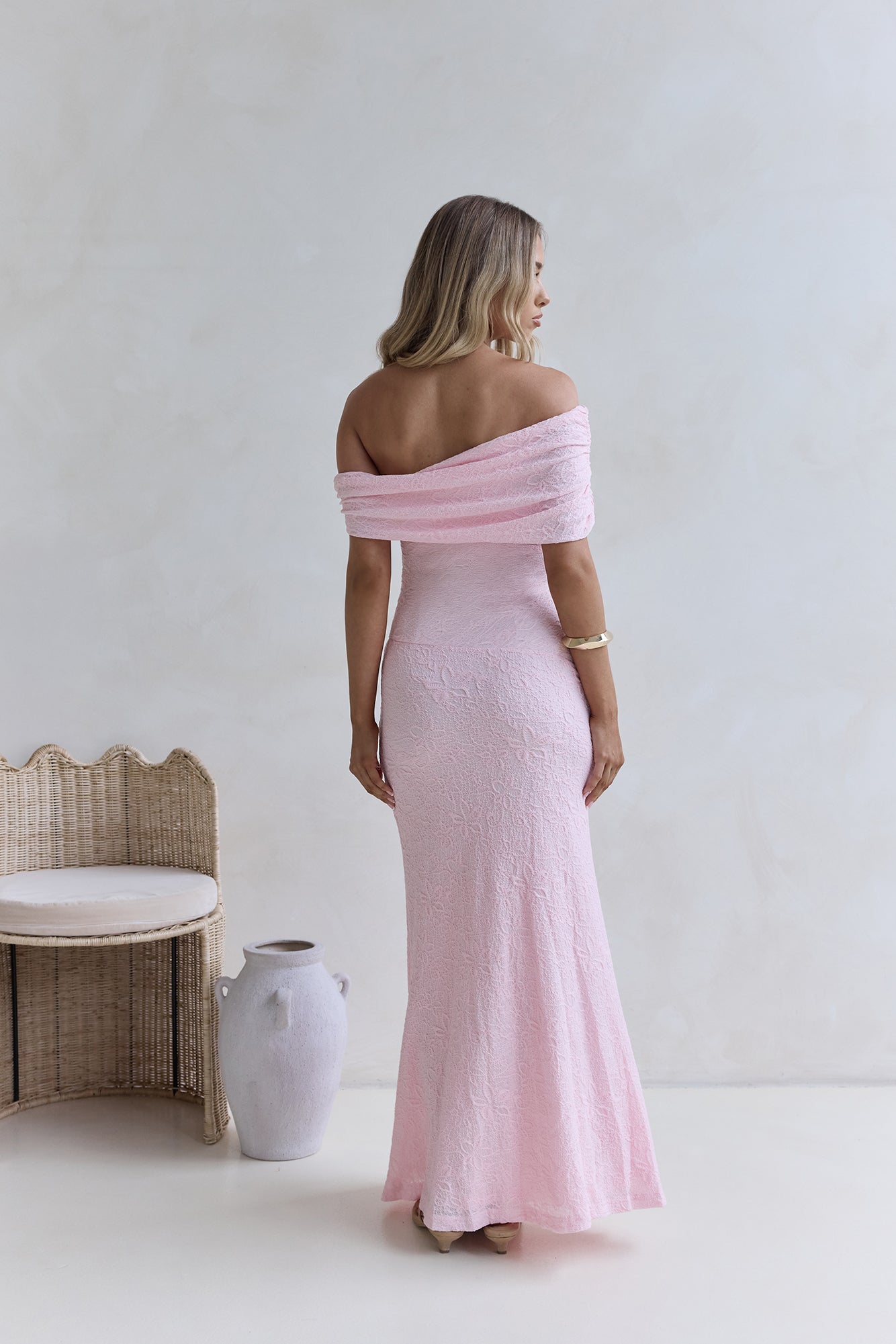 Sea And Selfies Off Shoulder Maxi Dress Pink-Seaa Fashion