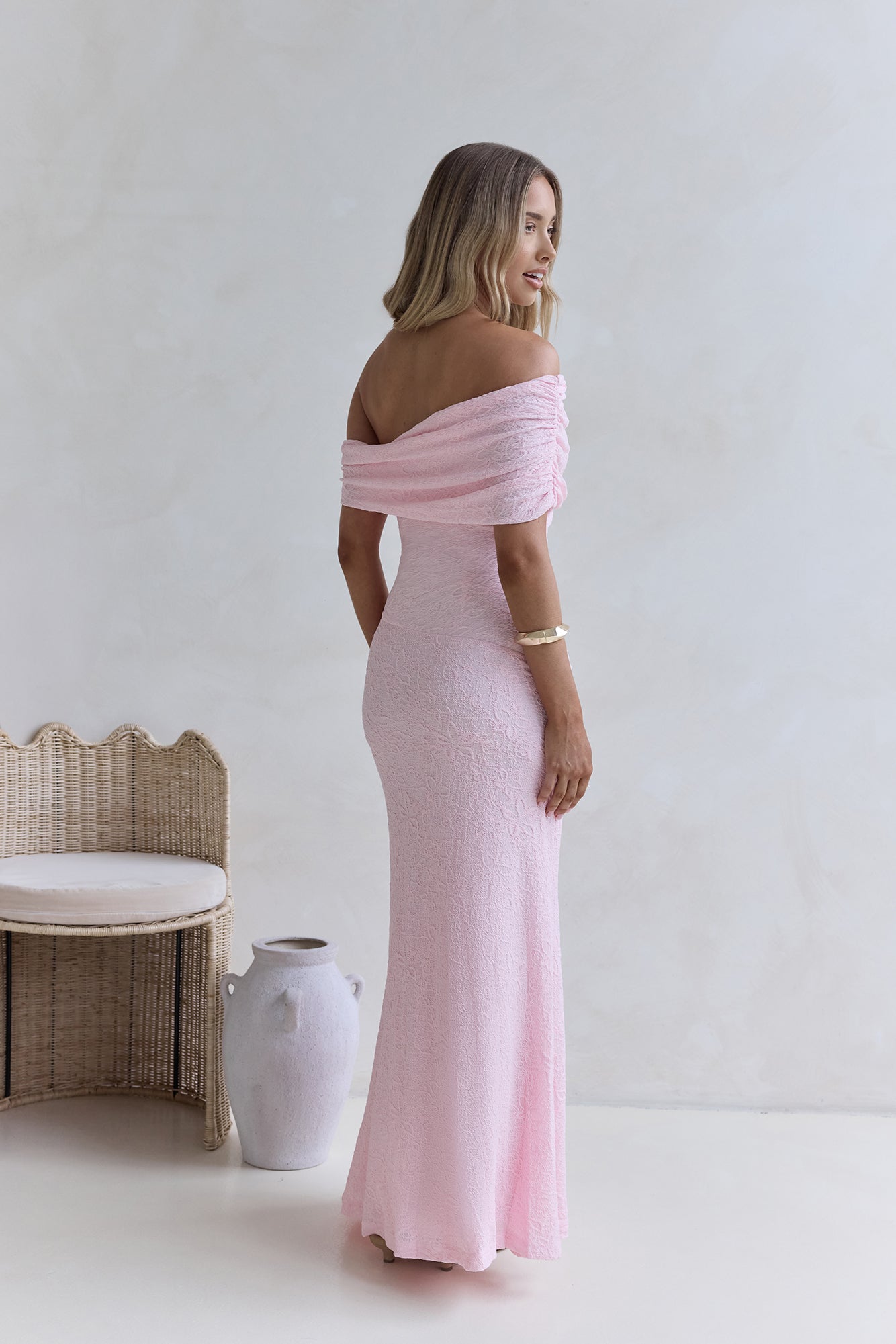 Sea And Selfies Off Shoulder Maxi Dress Pink-Seaa Fashion