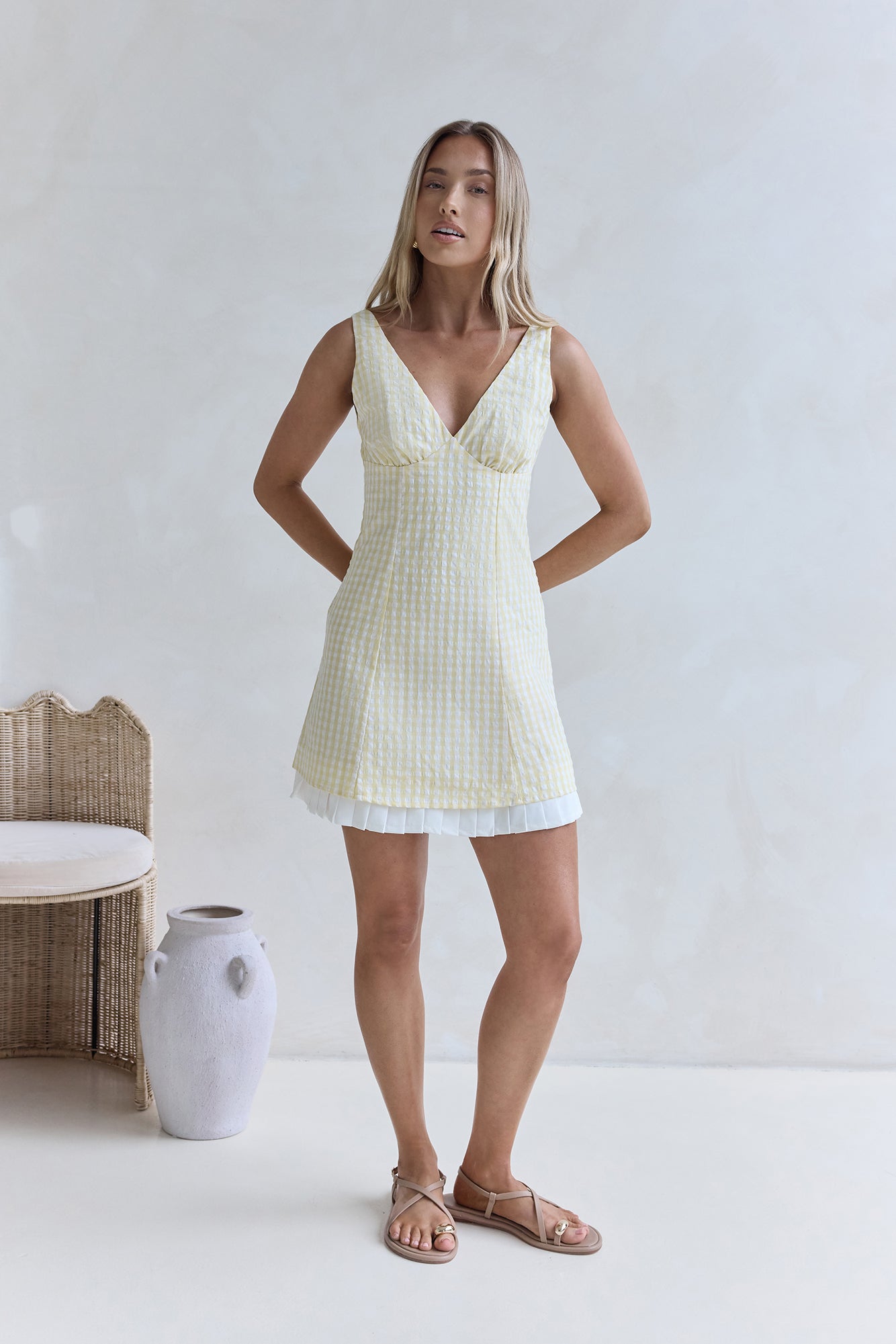 Picnic Perfect Mini Dress Yellow-Seaa Fashion