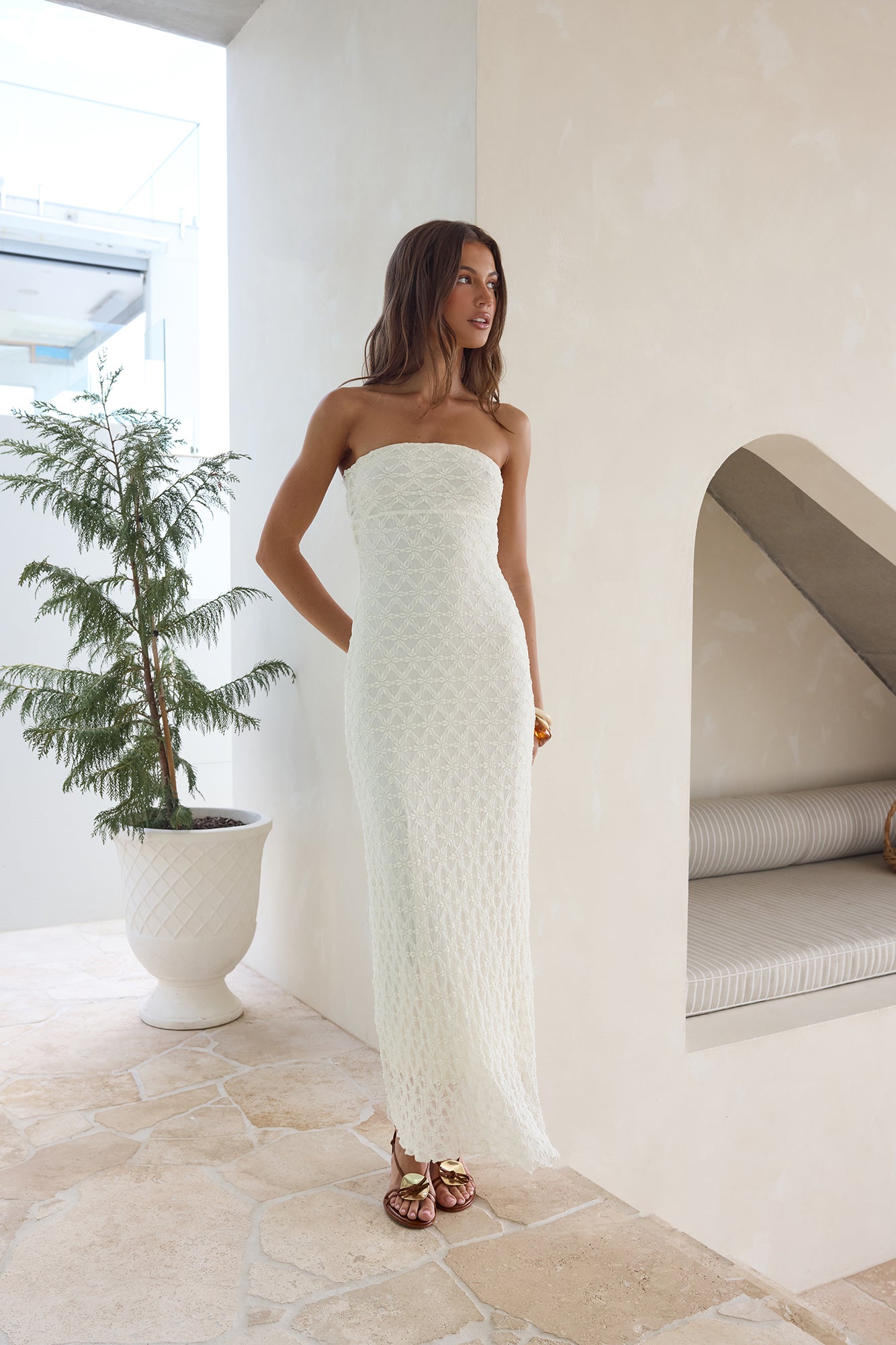 Goddess Blessings Strapless Maxi Dress Cream-Seaa Fashion