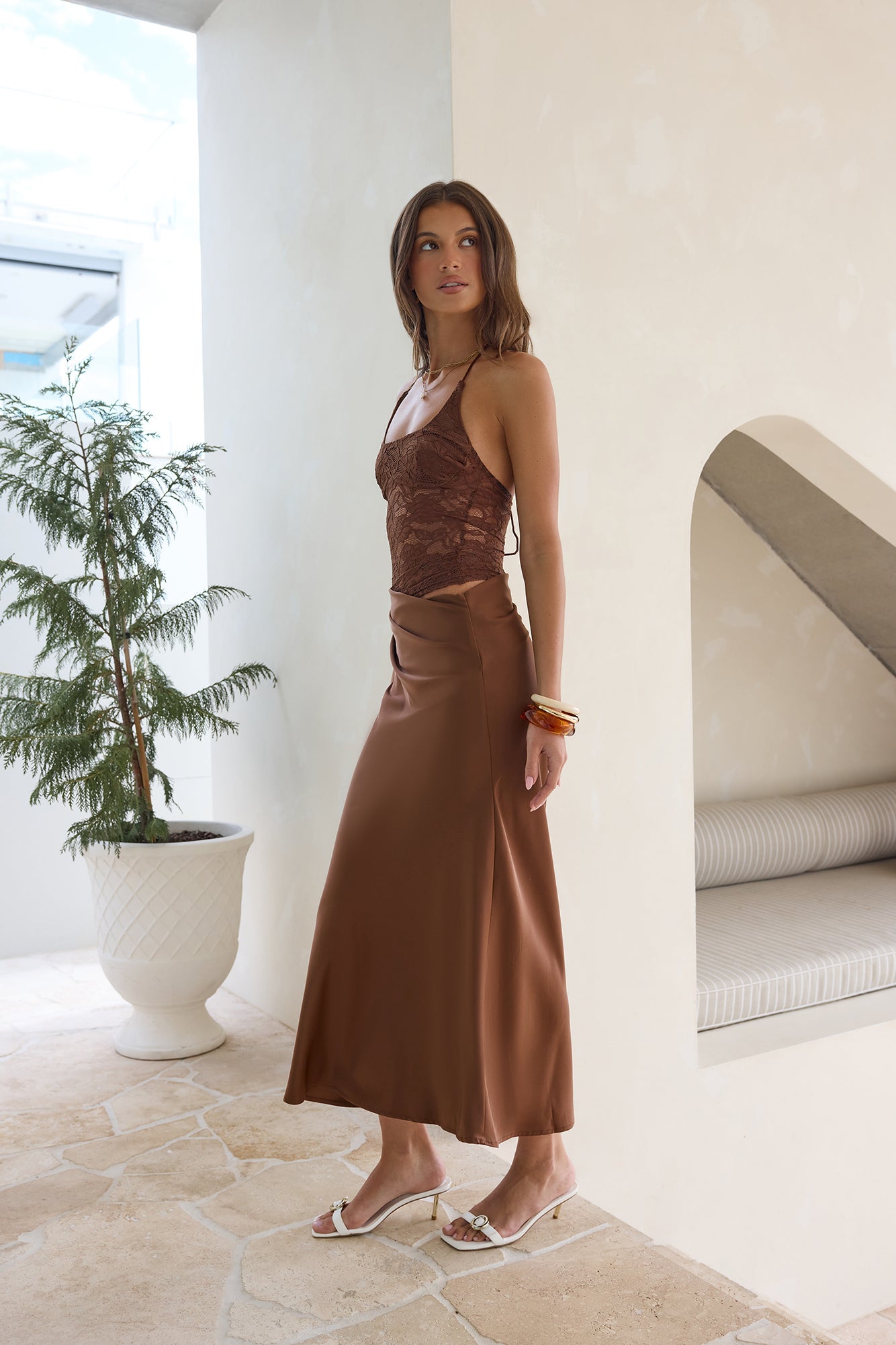 Dreamdays Halter Lace Maxi Dress Chocolate-Seaa Fashion