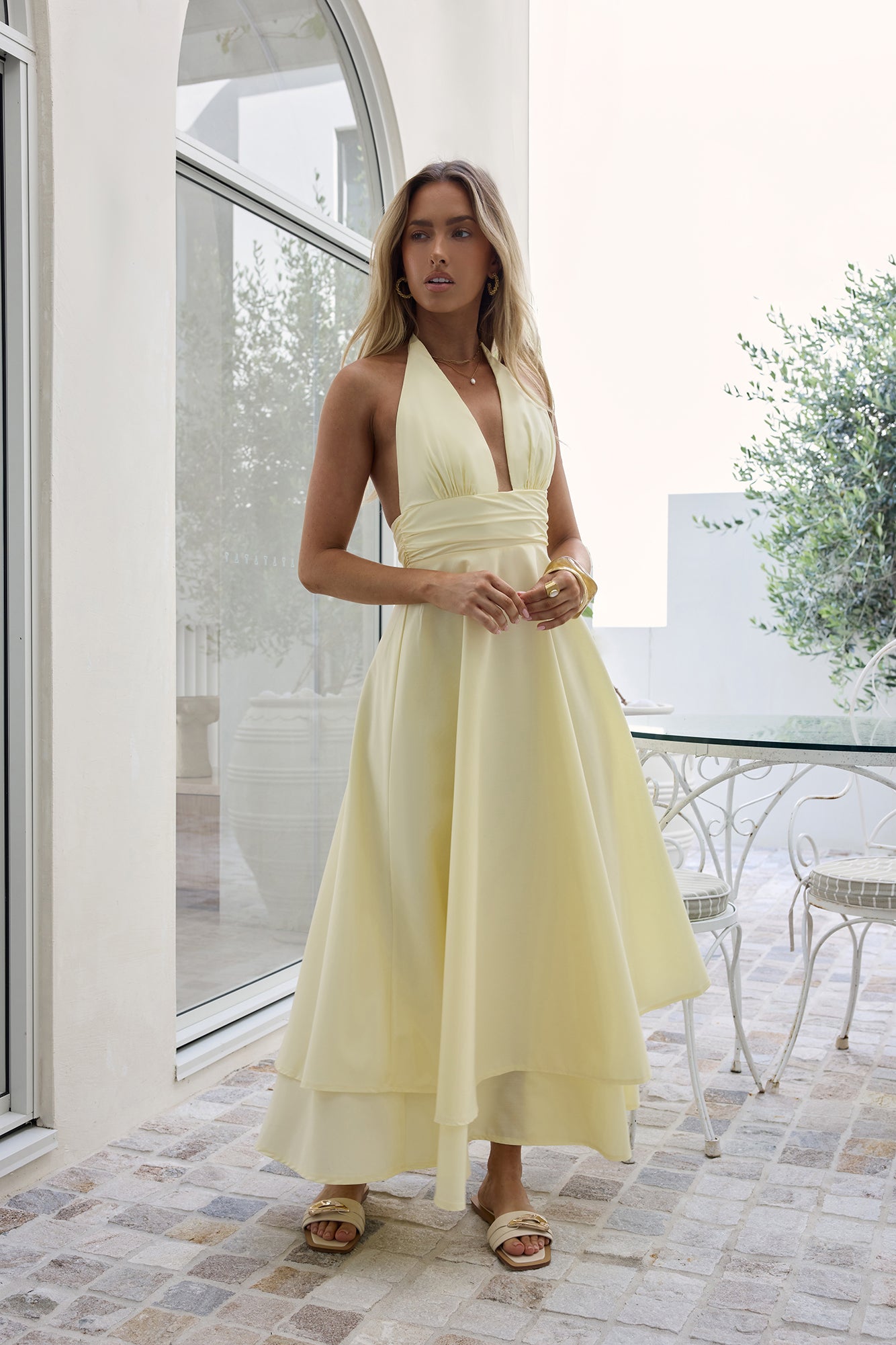Spring Blossoms Halter Maxi Dress Lemon-Seaa Fashion