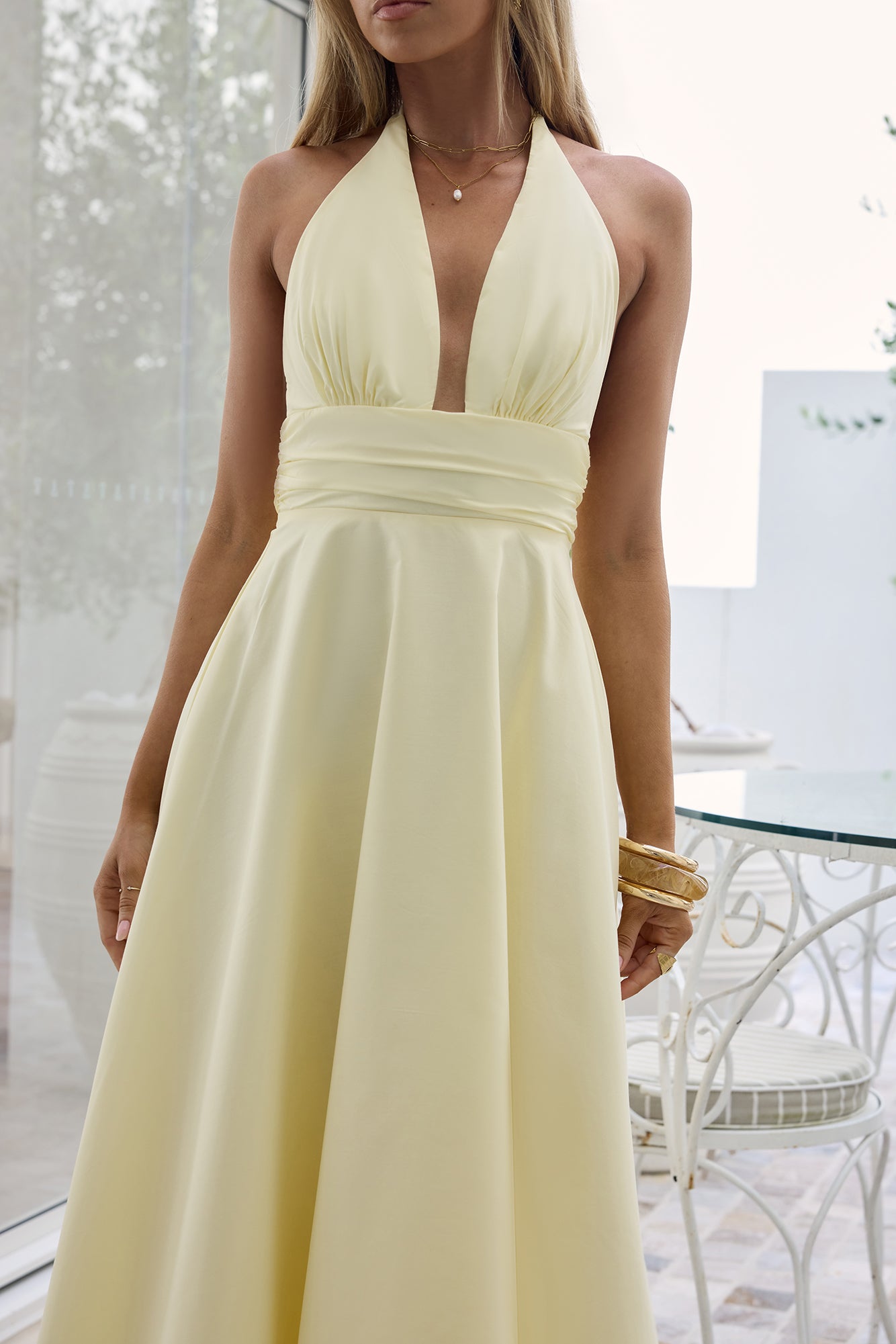 Spring Blossoms Halter Maxi Dress Lemon-Seaa Fashion