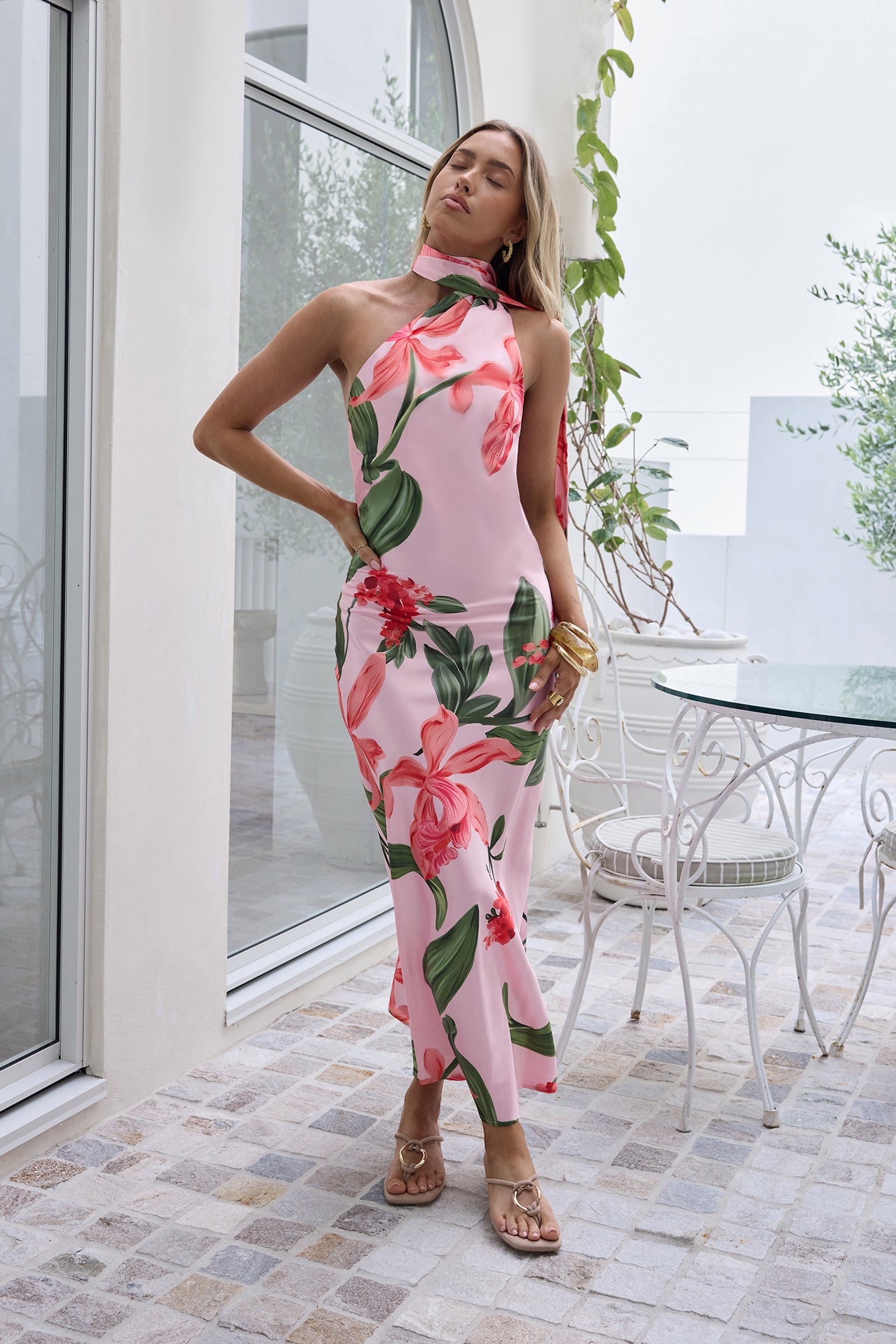 Blooming Romance Satin Maxi Dress Pink-Seaa Fashion
