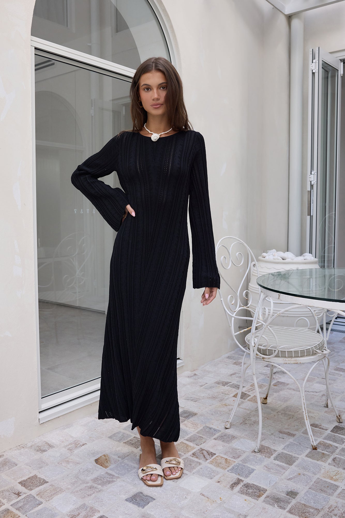Love On Holidays Long Sleeve Maxi Dress Black-Seaa Fashion