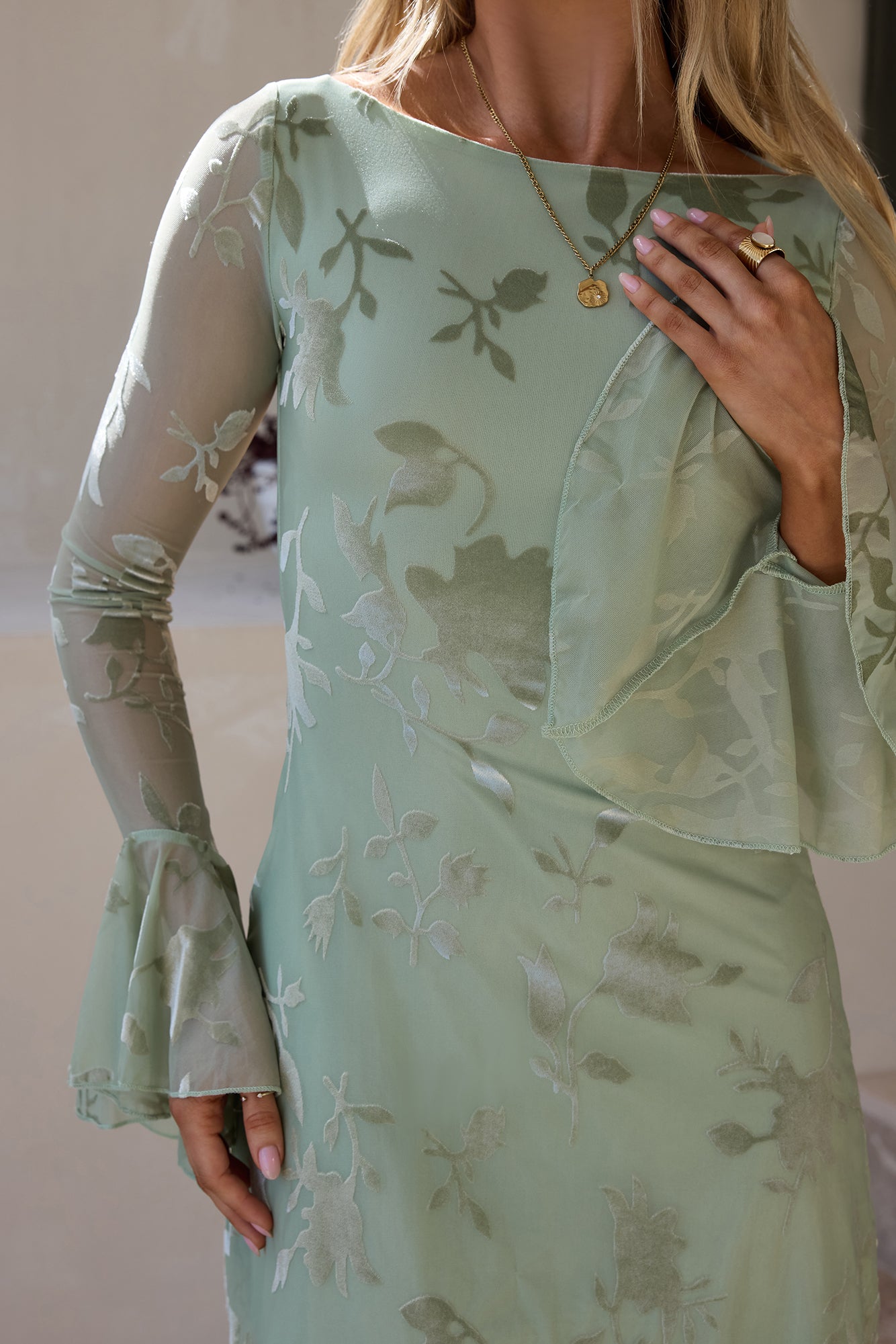 Moonrise Long Sleeve Mini Dress Sage-Seaa Fashion