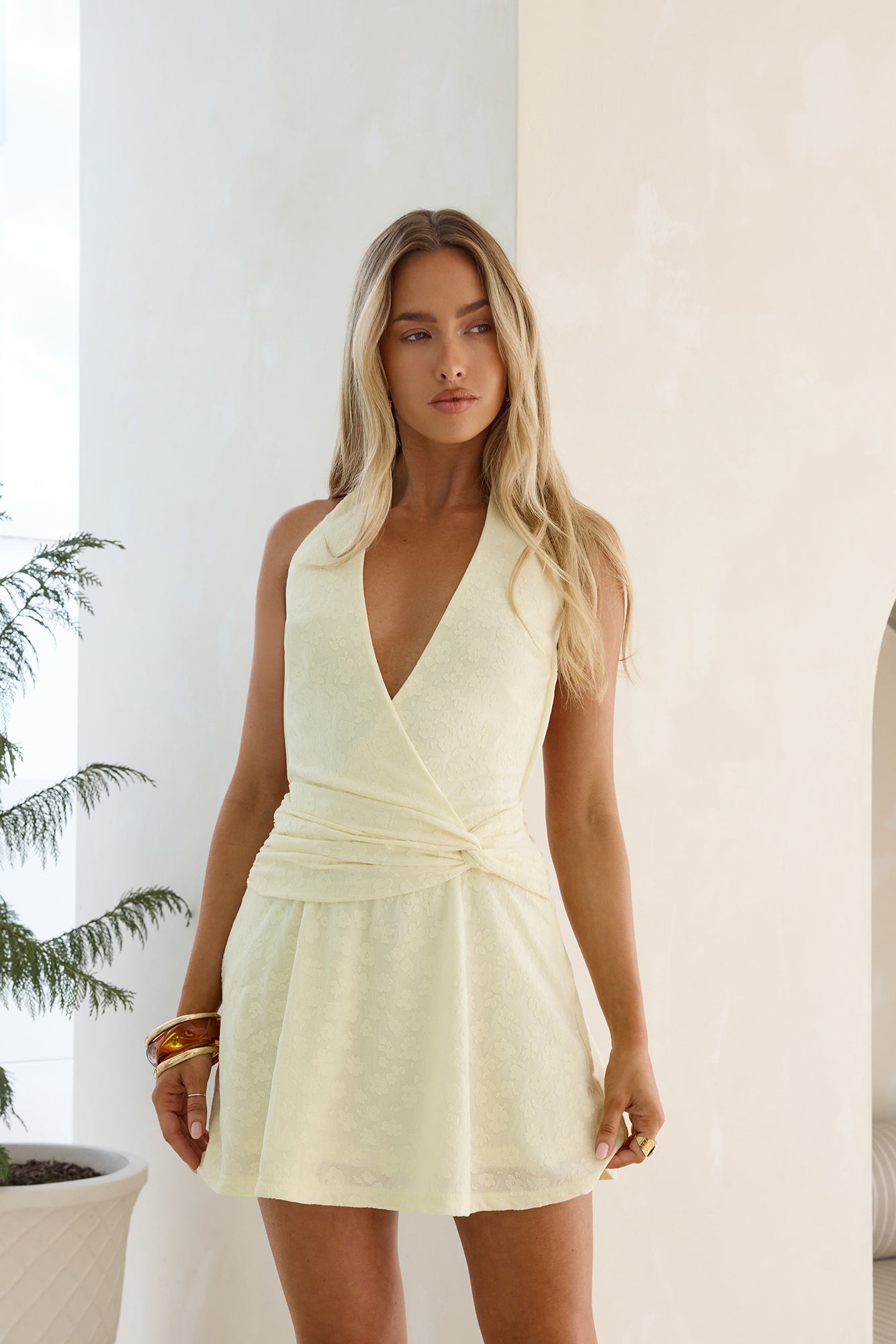 Flow With Me Halter Mini Dress Yellow-Seaa Fashion