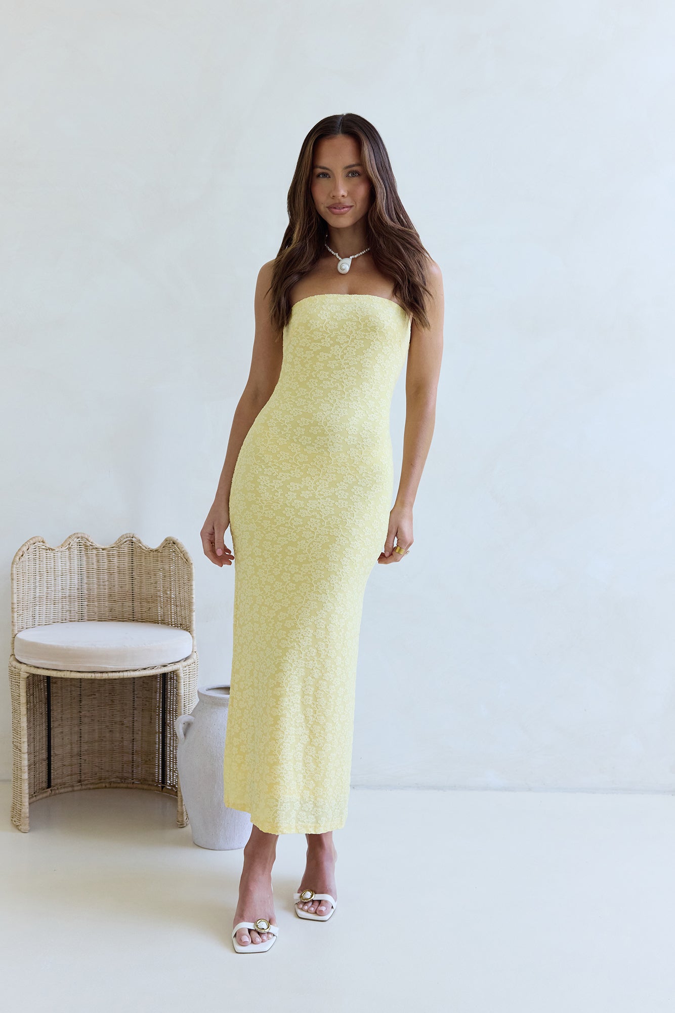Fluttering Dreams Strapless Midi Dress Yellow-Seaa Fashion