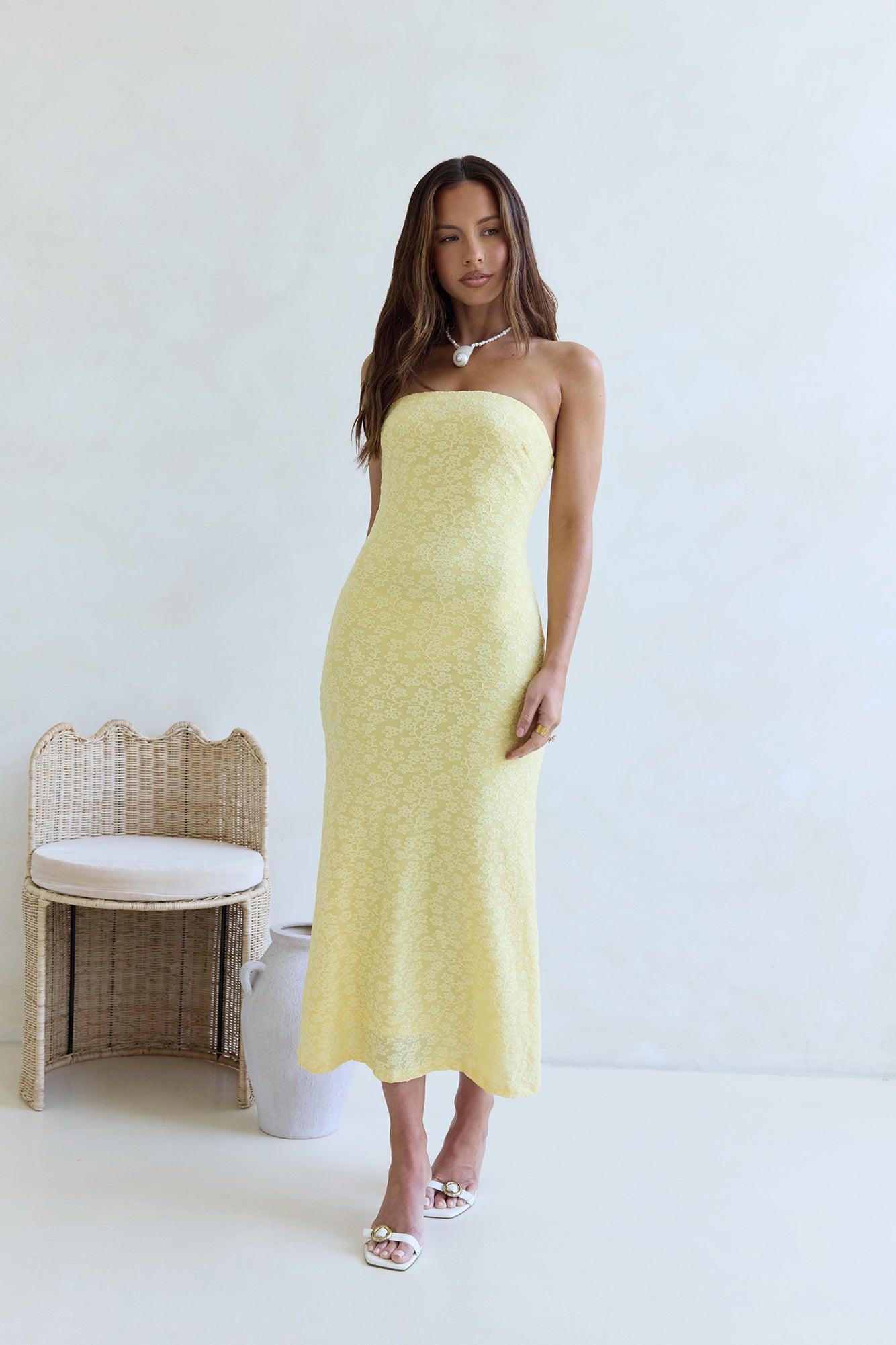 Fluttering Dreams Strapless Midi Dress Yellow-Seaa Fashion