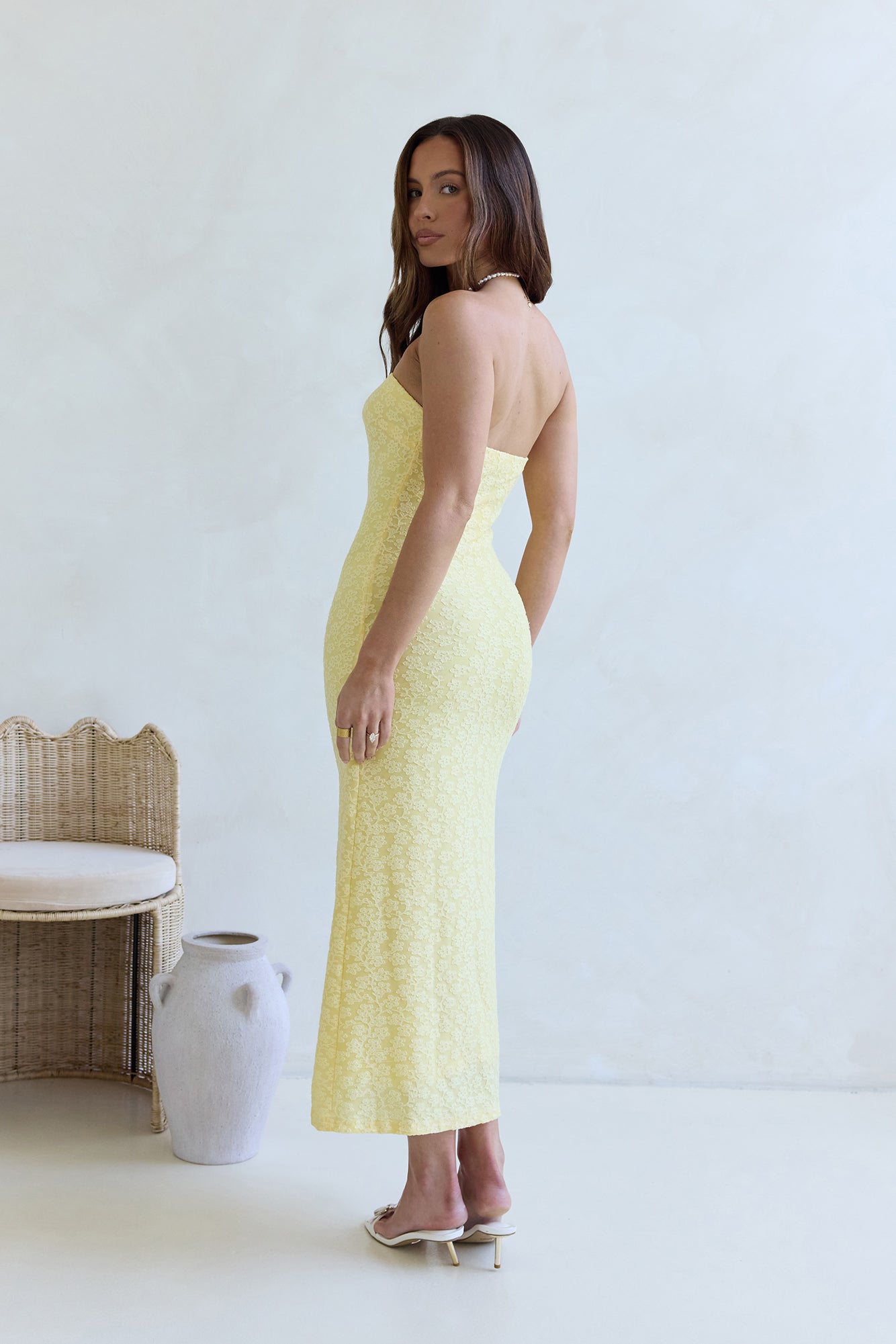 Fluttering Dreams Strapless Midi Dress Yellow-Seaa Fashion
