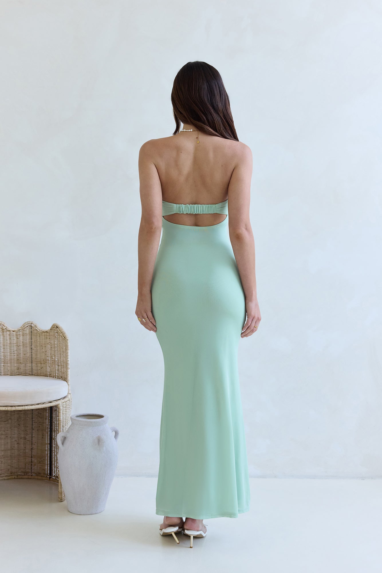 Caught Your Eye Mesh Strapless Maxi Dress Sage-Seaa Fashion