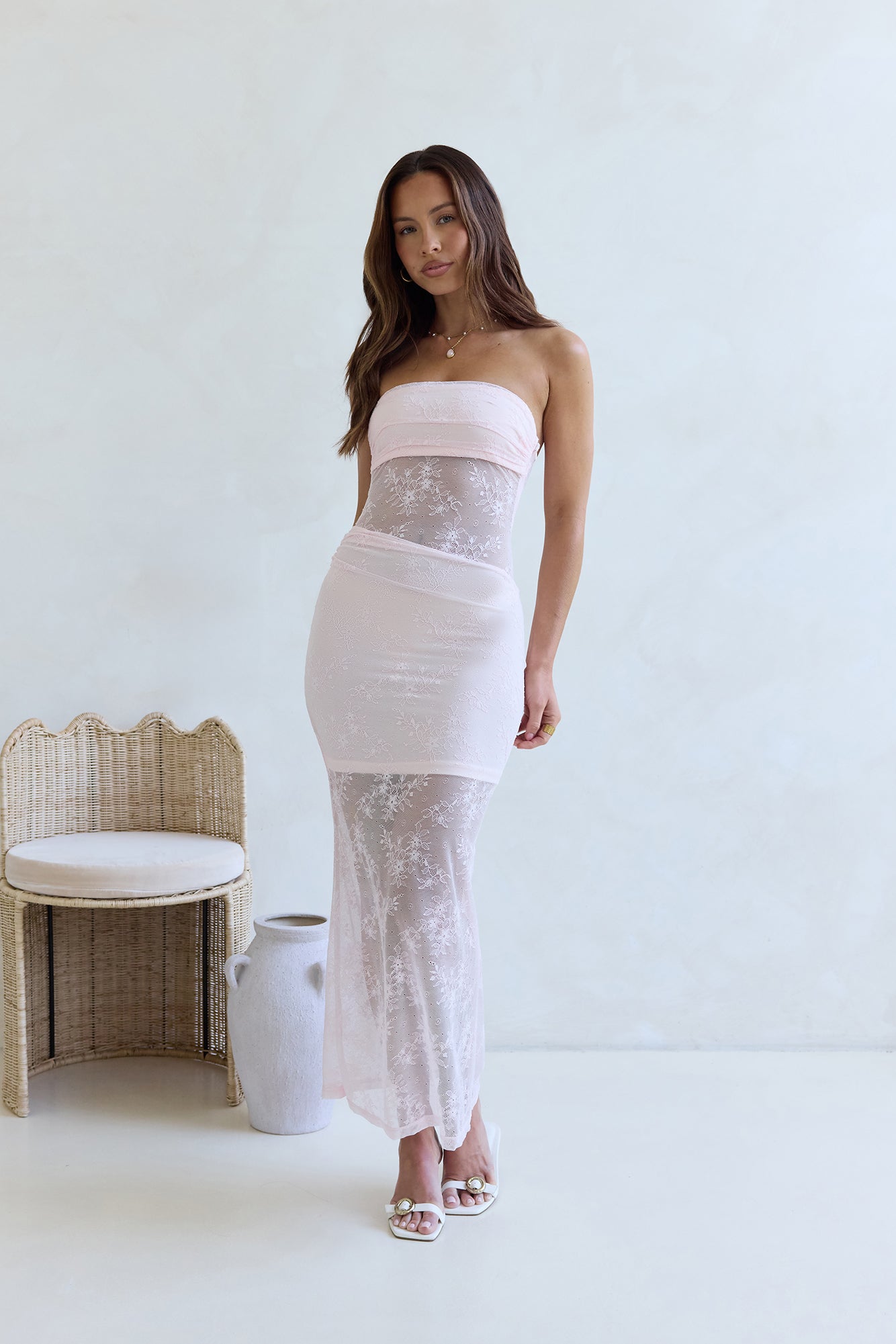 For The Lovers Lace Strapless Maxi Dress Pink-Seaa Fashion
