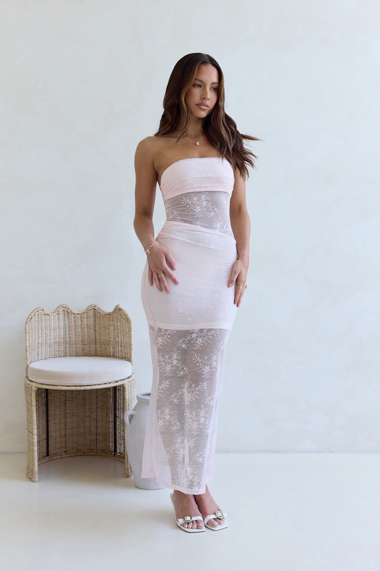For The Lovers Lace Strapless Maxi Dress Pink-Seaa Fashion