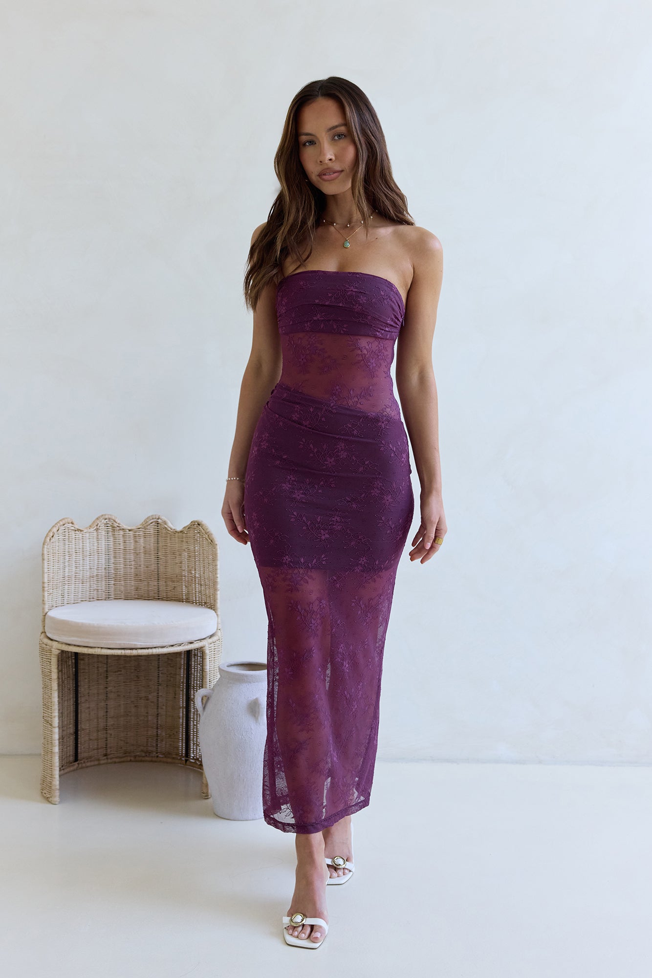 For The Lovers Lace Strapless Maxi Dress Plum-Seaa Fashion