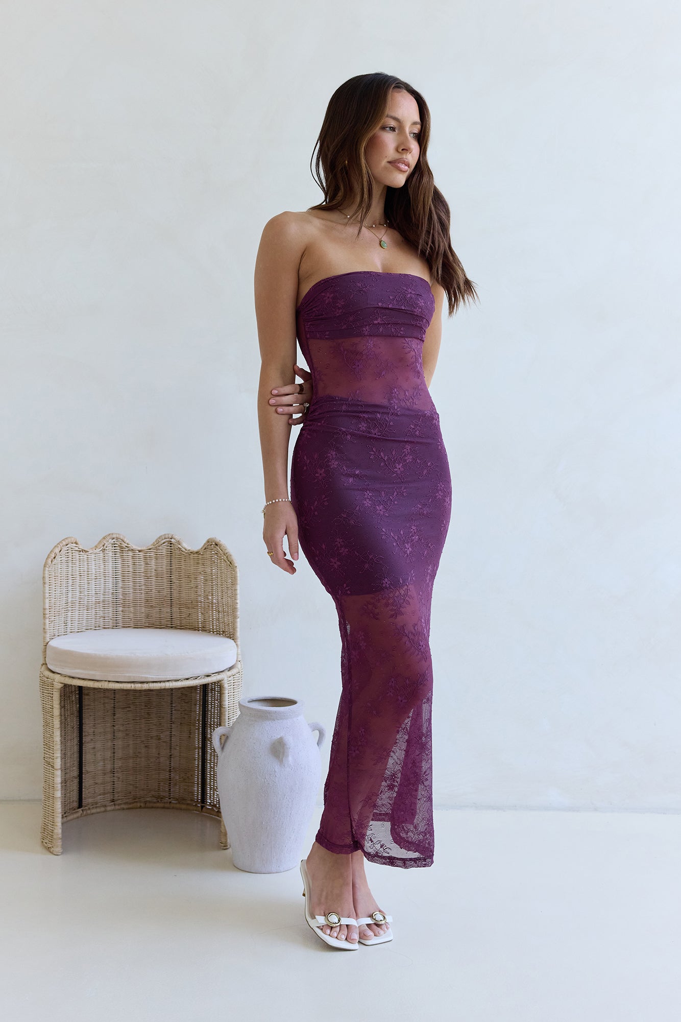 For The Lovers Lace Strapless Maxi Dress Plum-Seaa Fashion