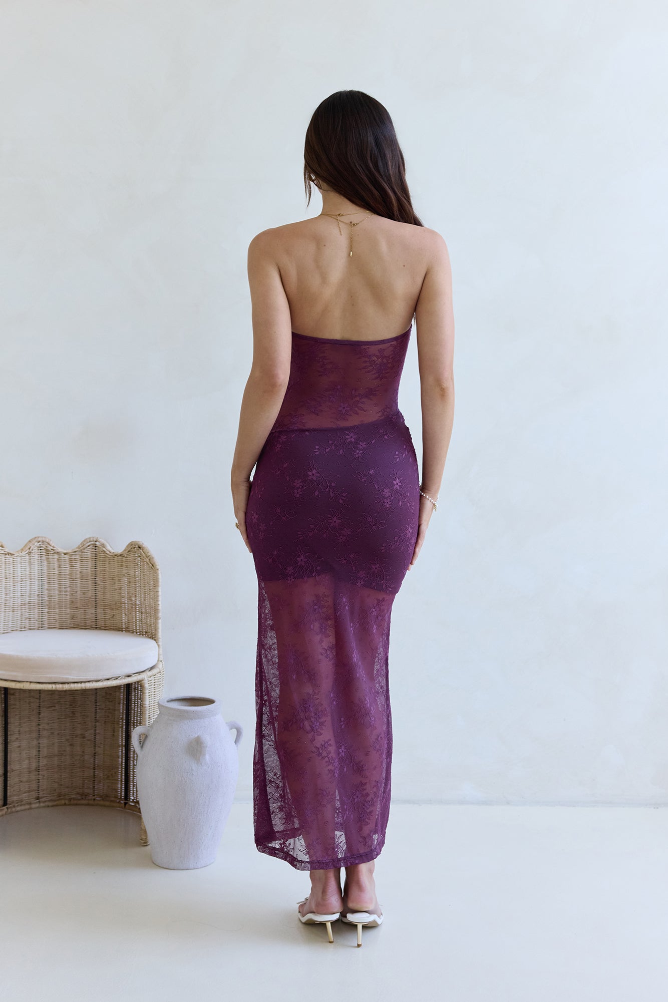For The Lovers Lace Strapless Maxi Dress Plum-Seaa Fashion