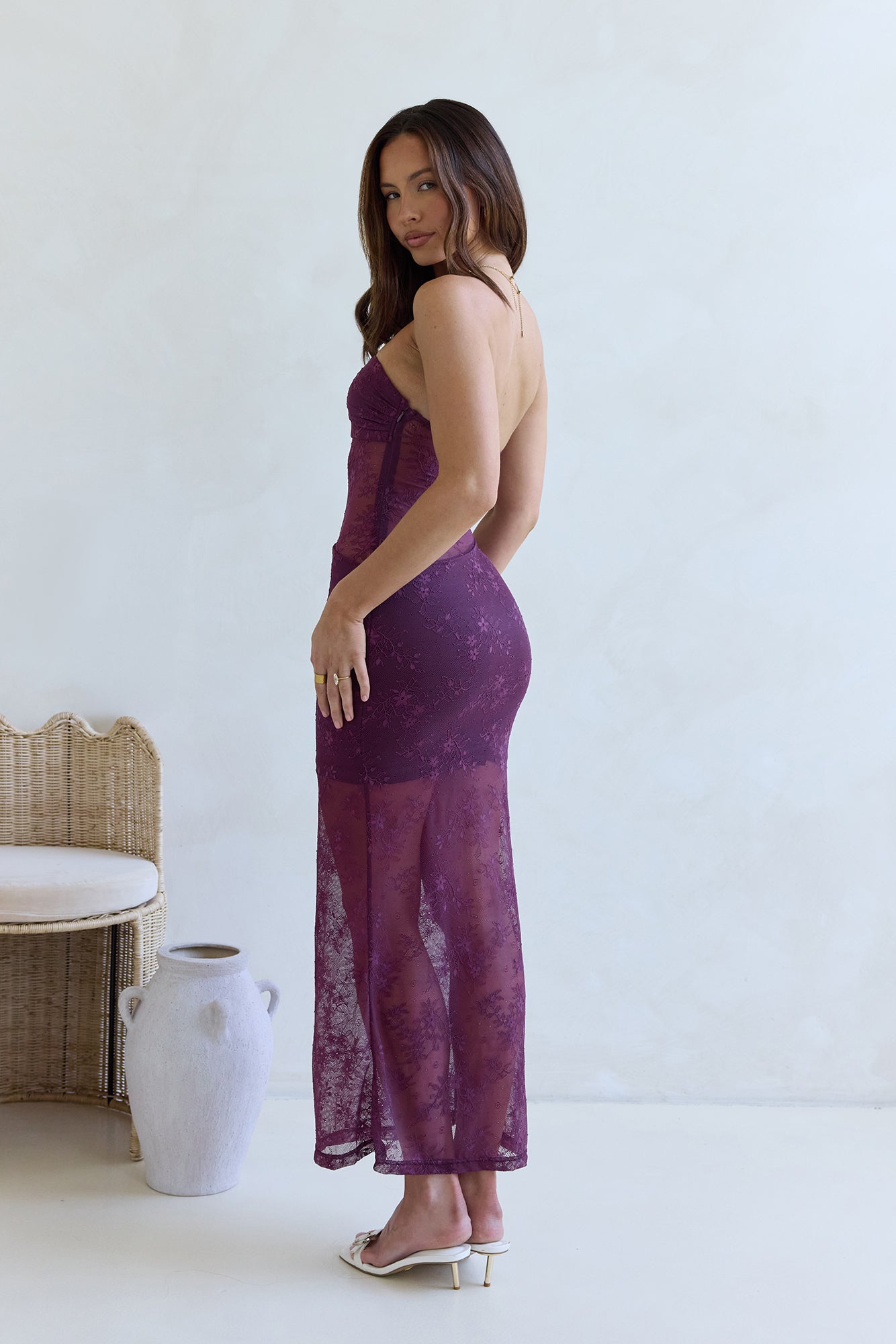 For The Lovers Lace Strapless Maxi Dress Plum-Seaa Fashion