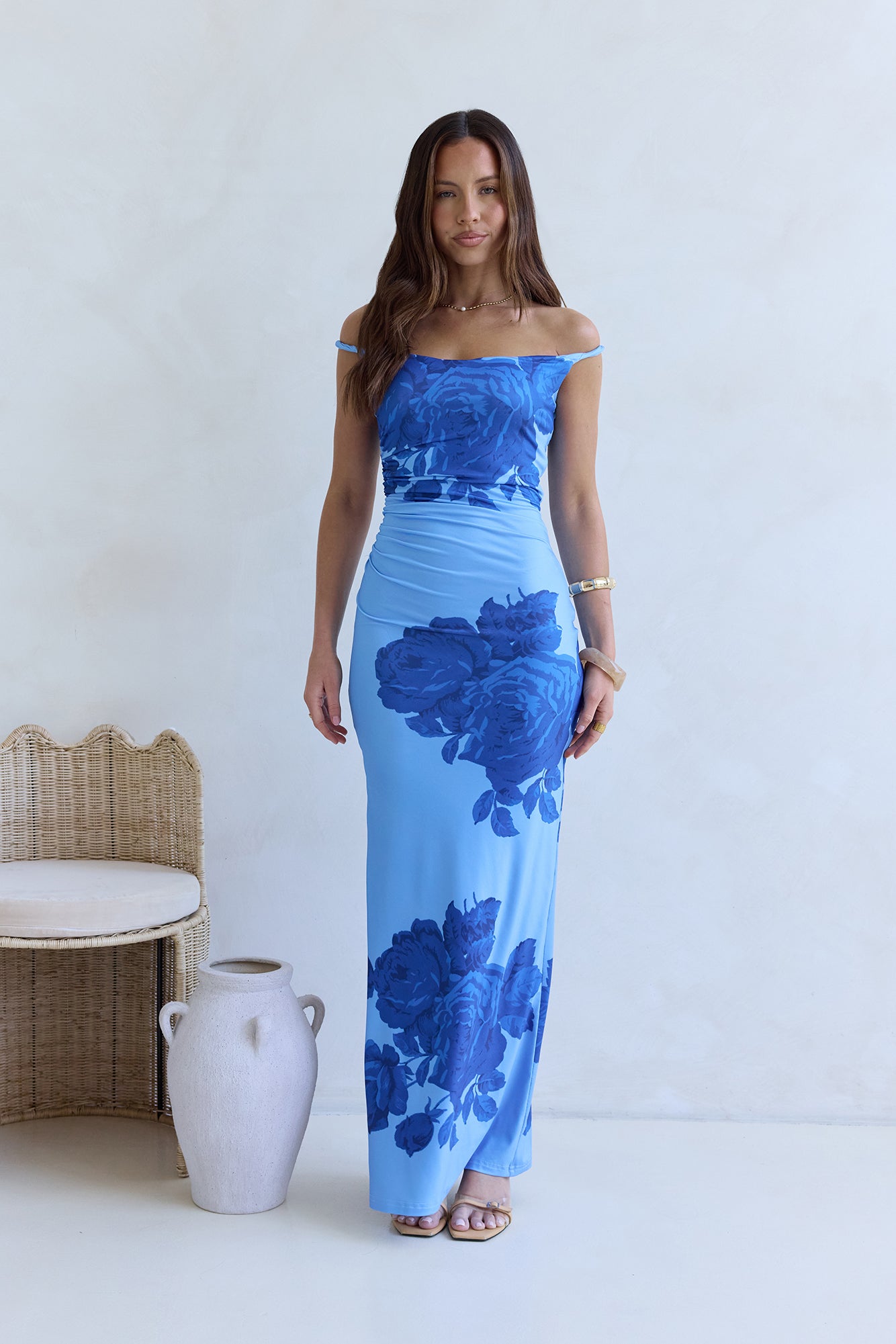 The Darling Edit Off Shoulder Maxi Dress Blue-Seaa Fashion
