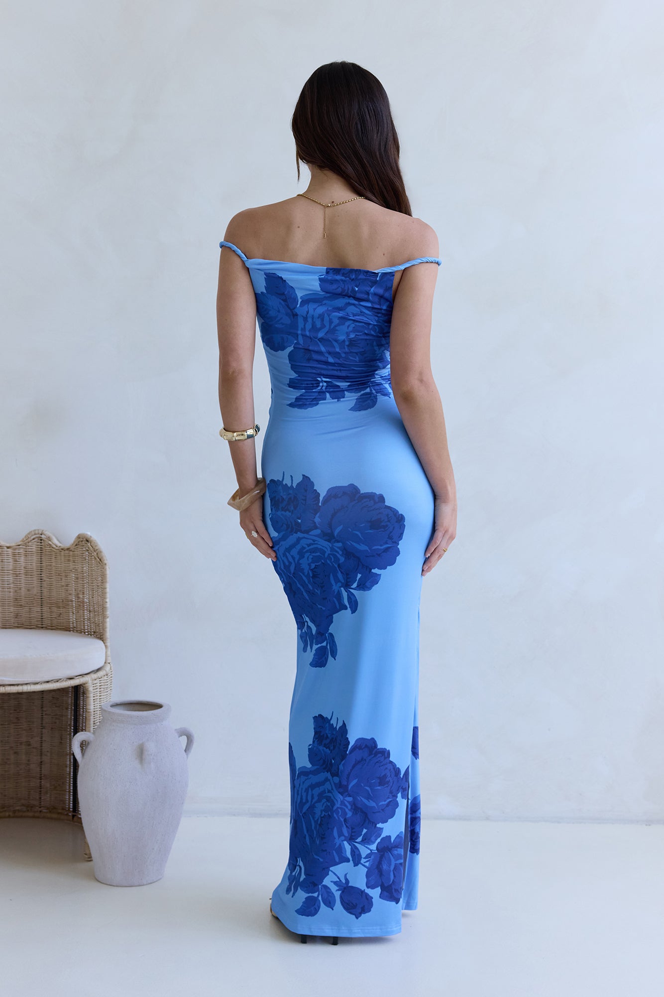 The Darling Edit Off Shoulder Maxi Dress Blue-Seaa Fashion