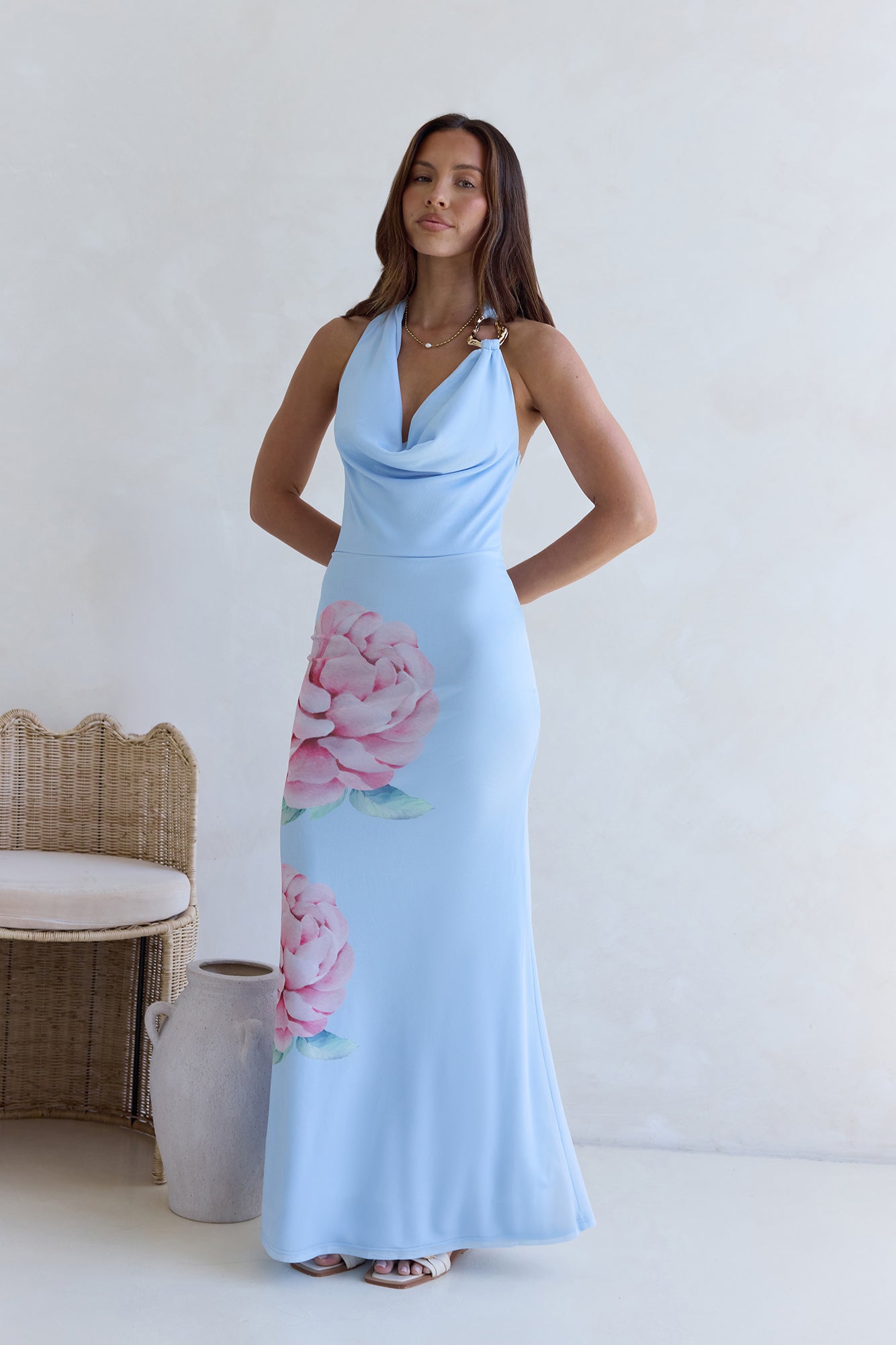 Truth Be Told Halter Mesh Maxi Dress Blue-Seaa Fashion