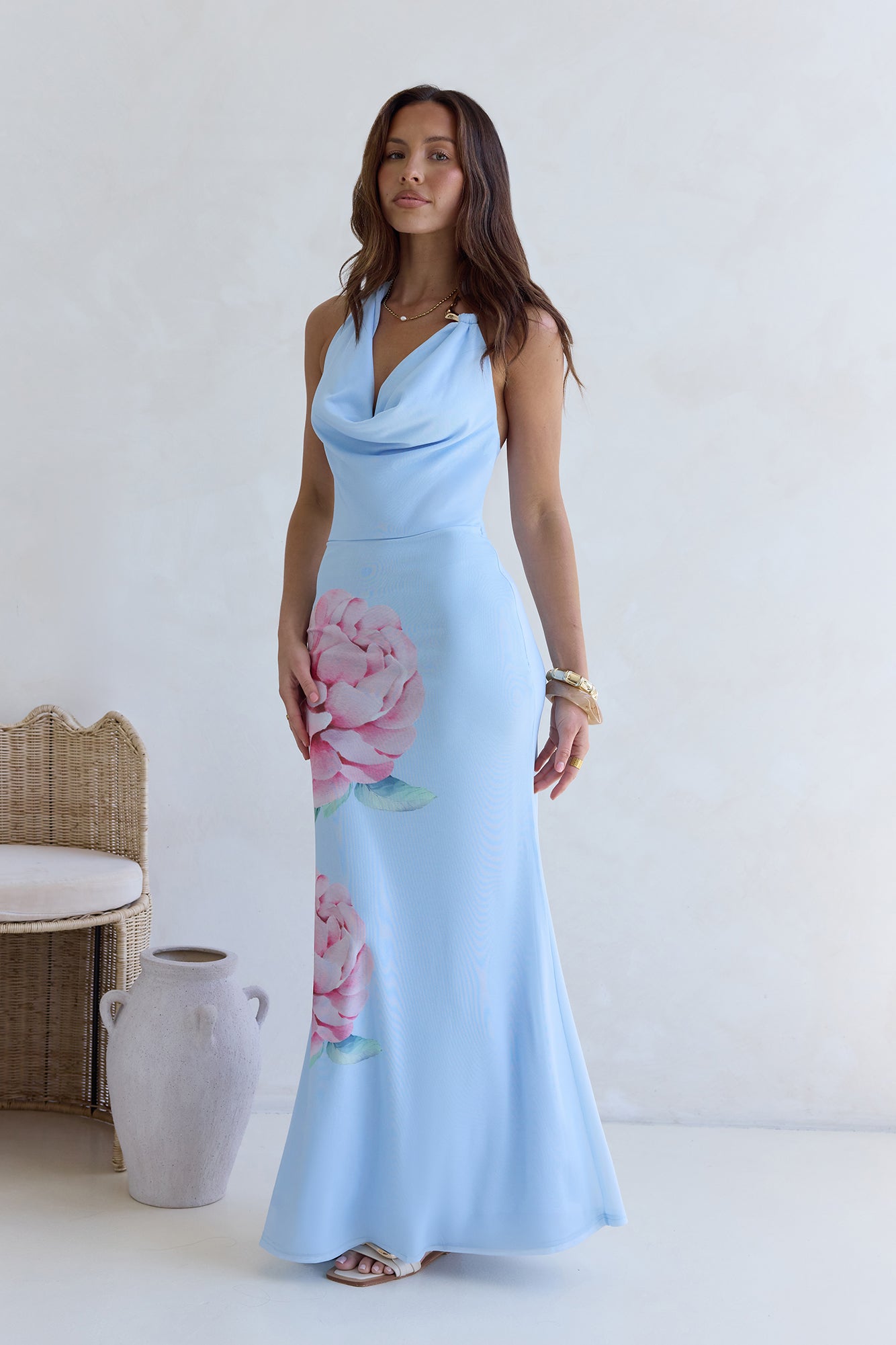 Truth Be Told Halter Mesh Maxi Dress Blue-Seaa Fashion