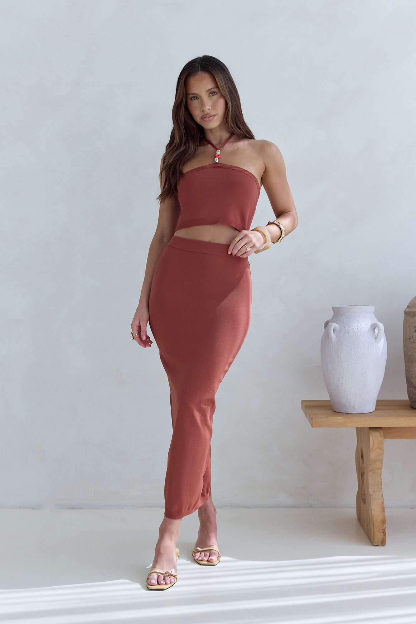 Secret Kisses Knit Maxi Skirt Clay-Seaa Fashion