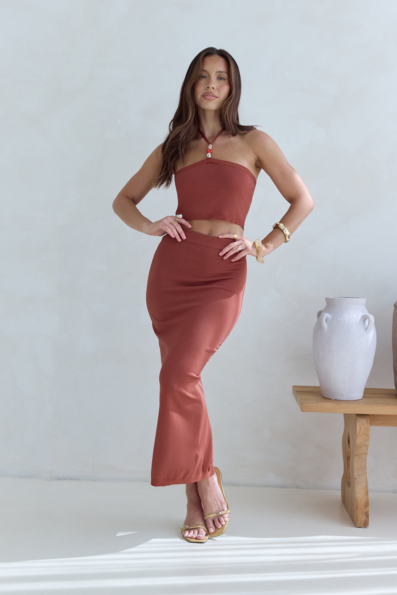 Secret Kisses Knit Maxi Skirt Clay-Seaa Fashion