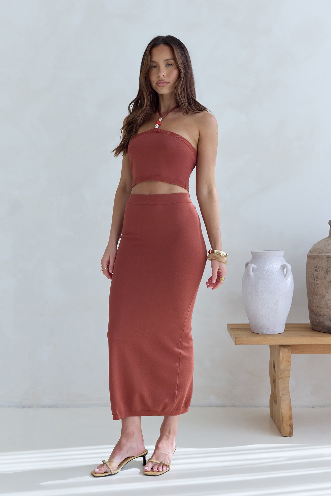 Secret Kisses Knit Maxi Skirt Clay-Seaa Fashion