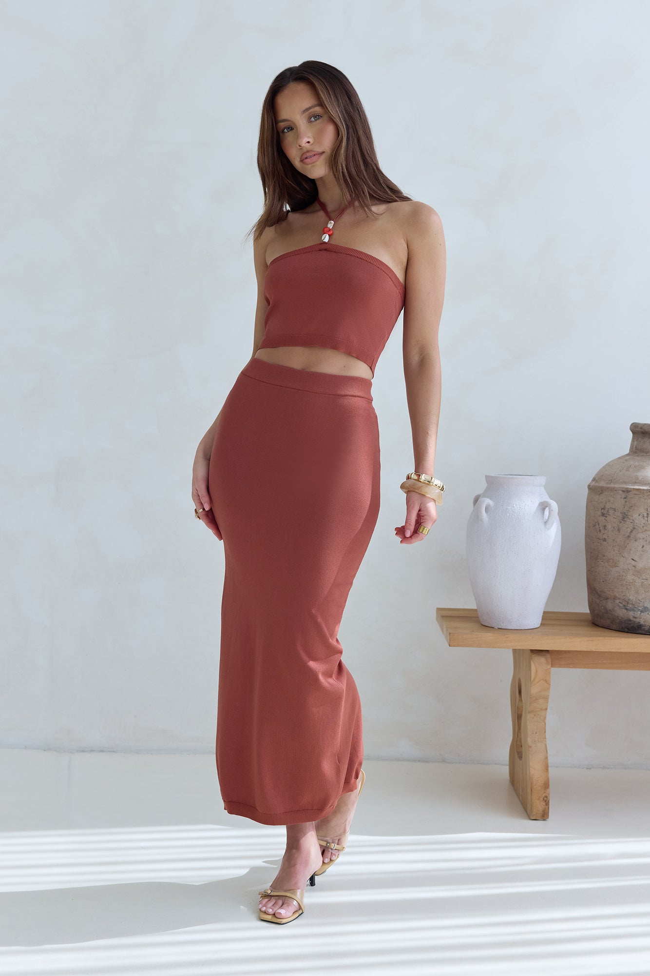 Secret Kisses Knit Maxi Skirt Clay-Seaa Fashion
