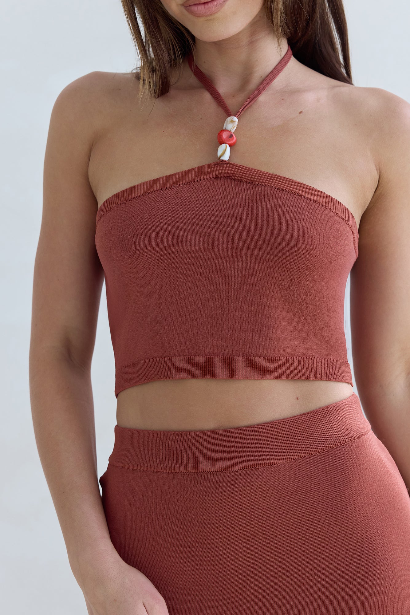 Secret Kisses Halter Knit Crop Top Clay-Seaa Fashion