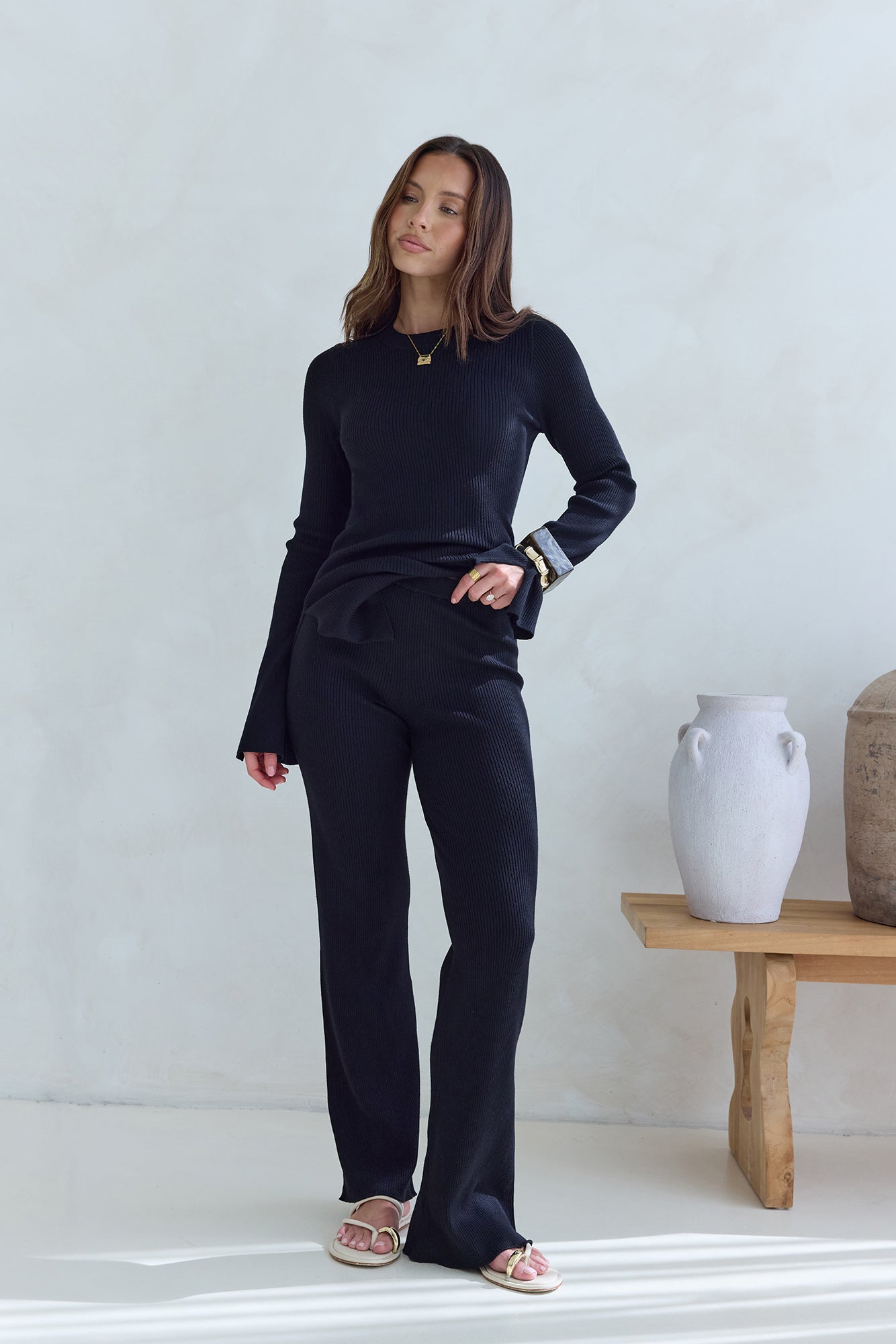 Cosy Holidays Ribbed Pants Black-Seaa Fashion