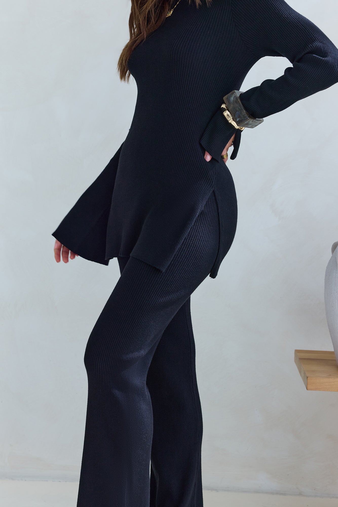 Cosy Holidays Long Sleeve Ribbed Top Black-Seaa Fashion