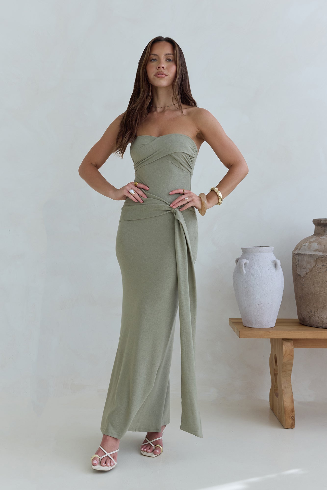 Follow You Strapless Maxi Dress Sage-Seaa Fashion