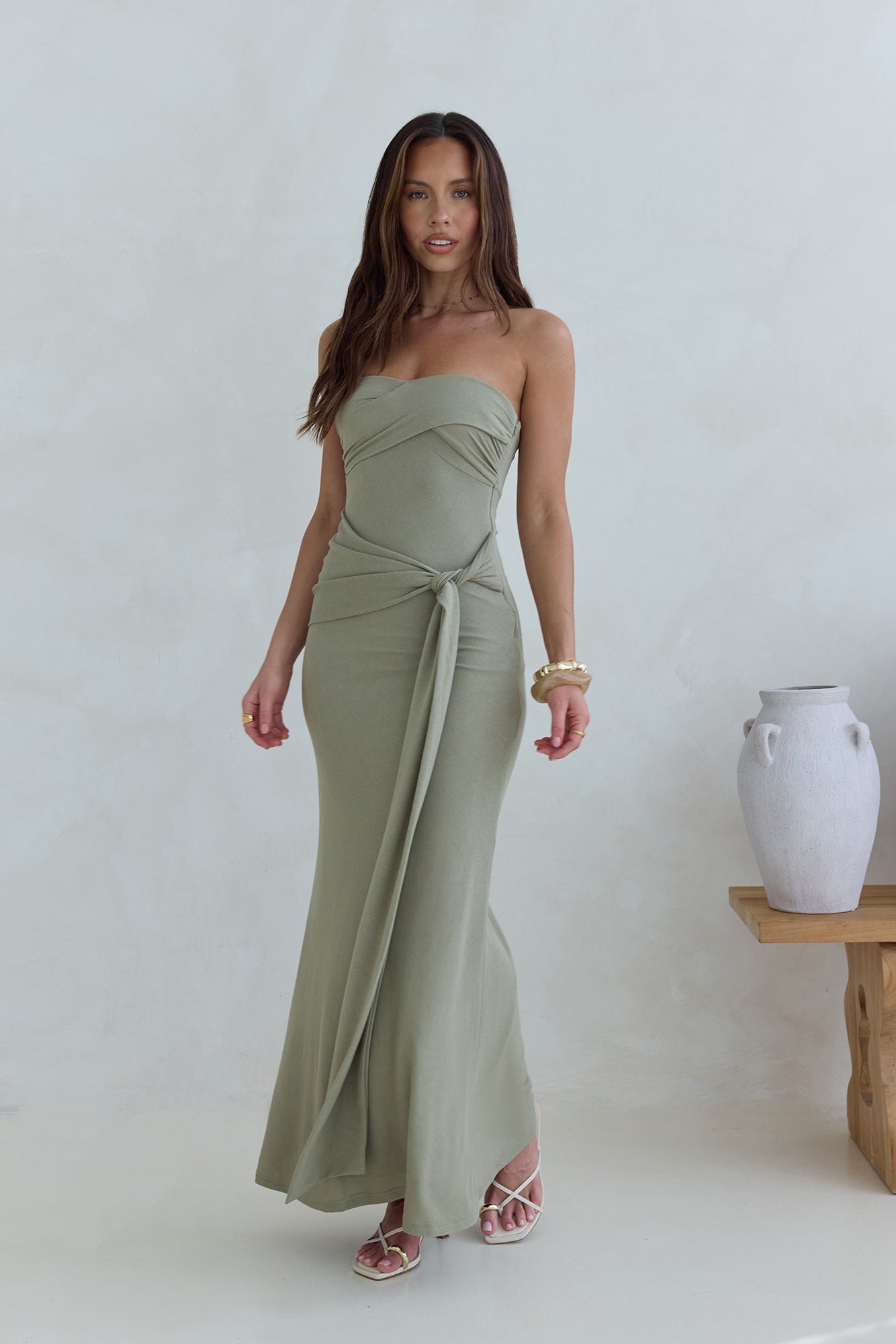 Follow You Strapless Maxi Dress Sage-Seaa Fashion