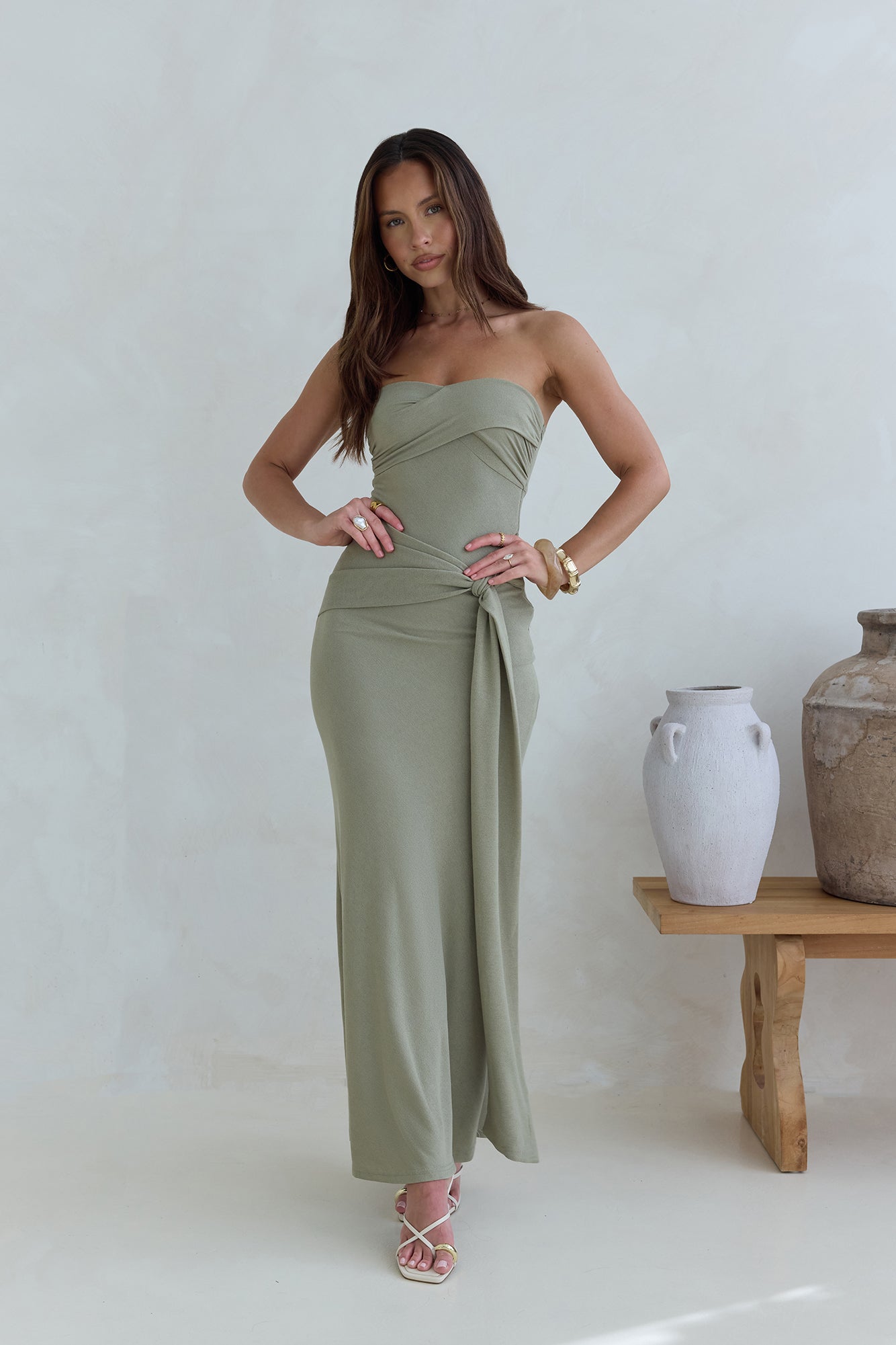 Follow You Strapless Maxi Dress Sage-Seaa Fashion