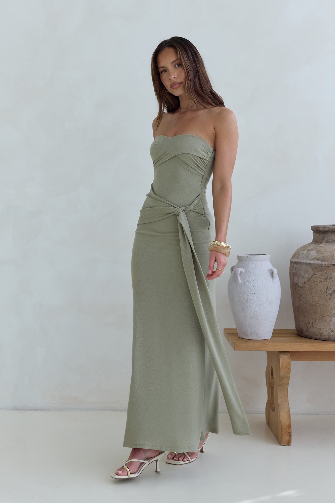 Follow You Strapless Maxi Dress Sage-Seaa Fashion