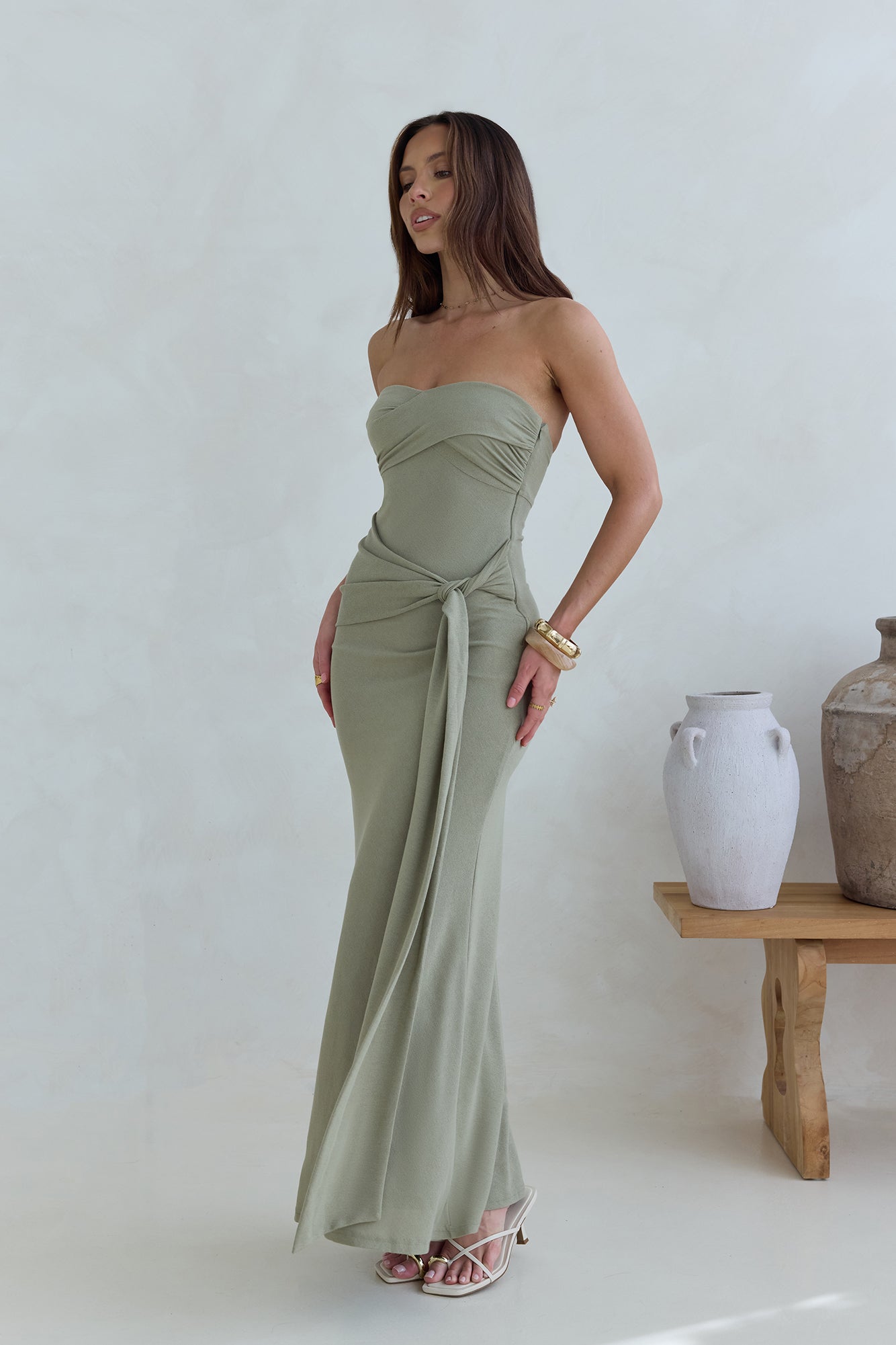 Follow You Strapless Maxi Dress Sage-Seaa Fashion